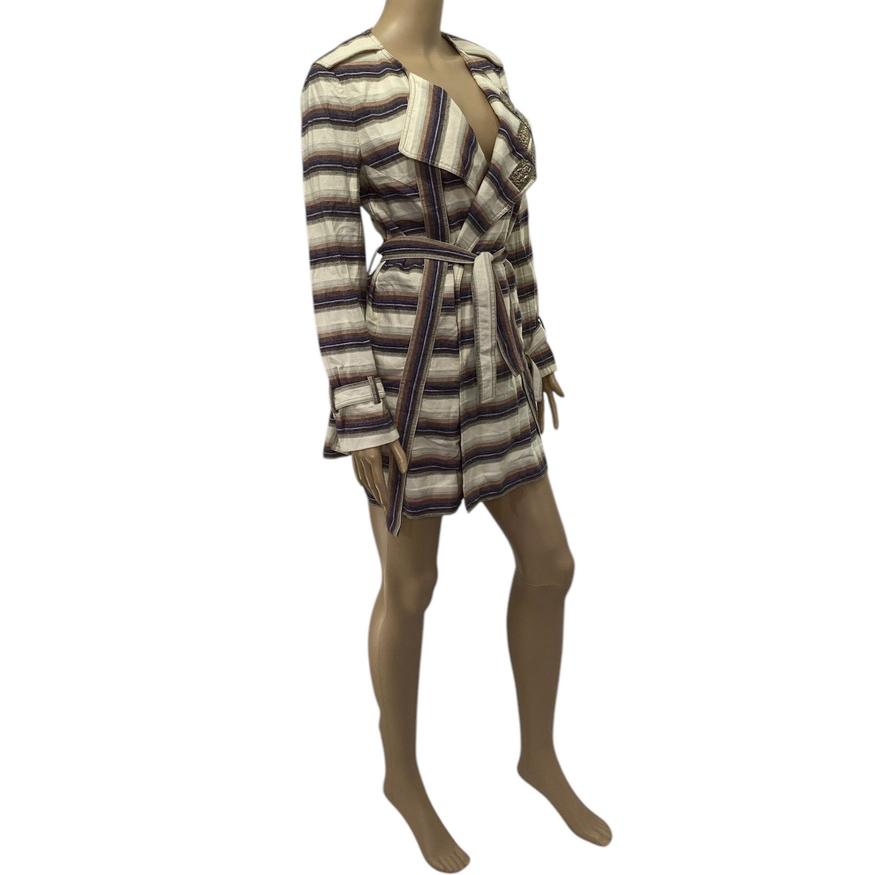 Vivienne Tam Nomad Buddha Striped Cotton Linen Jacket Coat Size S / US 4 / IT 40 - 2 Thumbnail
