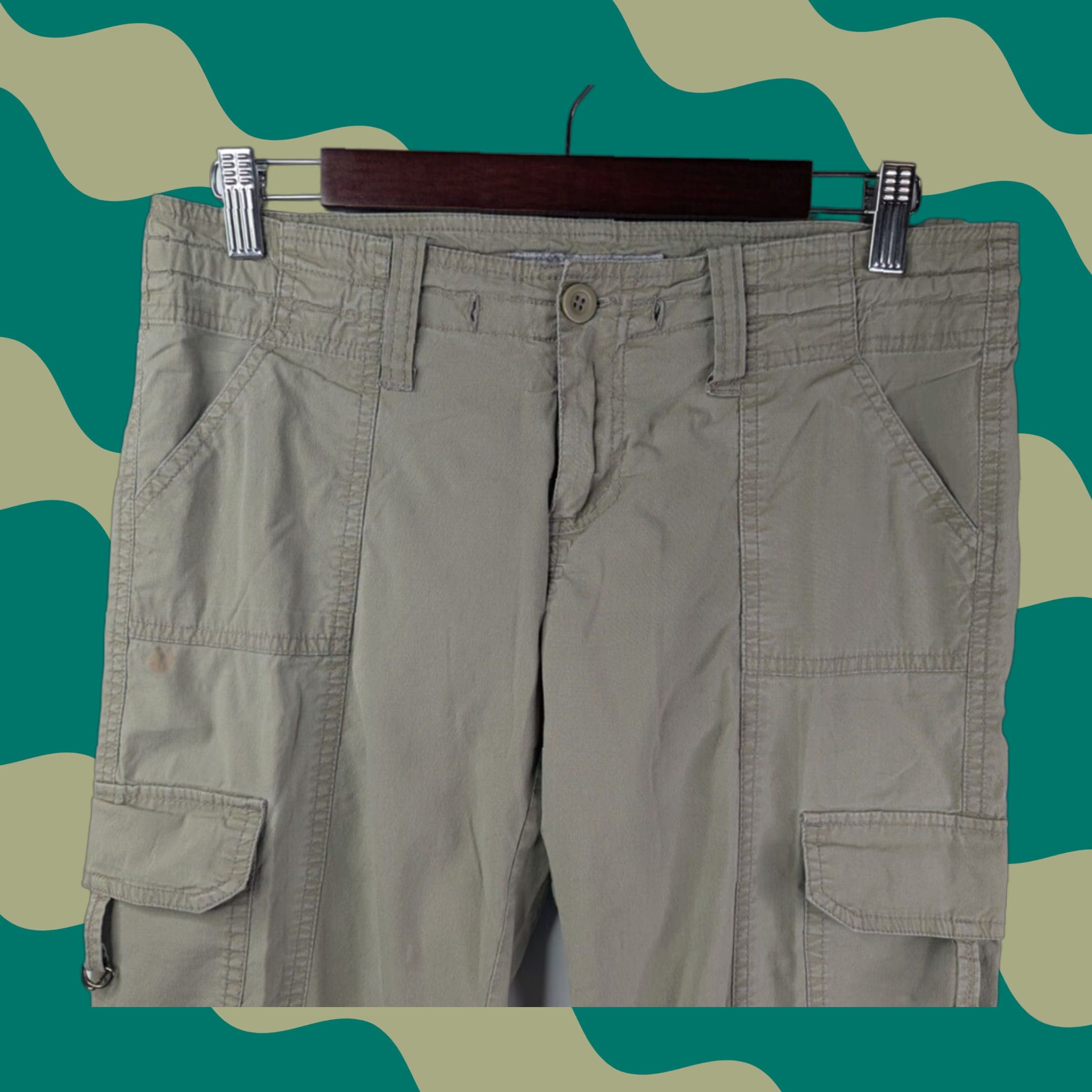 Anchor Blue Anchor Blue Khaki Beige Low Rise Cargo Tie Hem Women's Size 7 Cotton 90s Y2K Size ONE SIZE - 1 Thumbnail