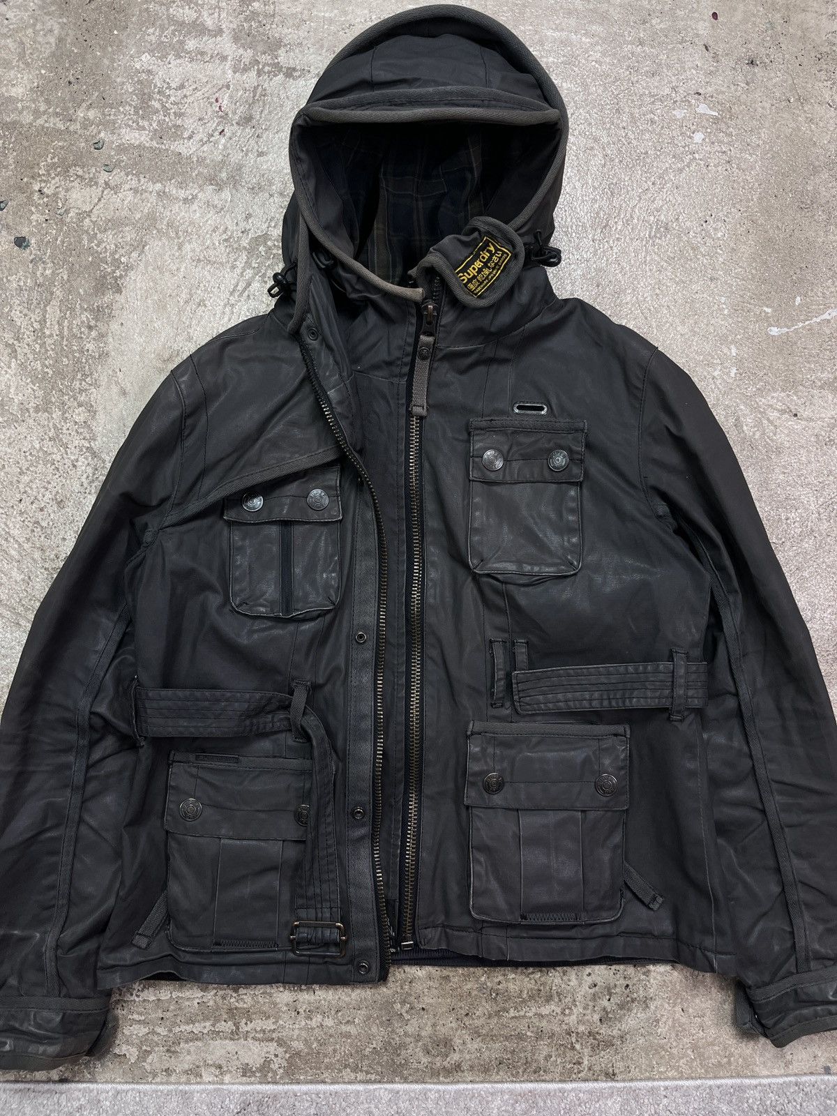 Superdry DOUBLE HOODED WAXED BOXY MULTIPOCKET BIKER JACKET - № 2253 Size US M / EU 48-50 / 2 - 3 Thumbnail