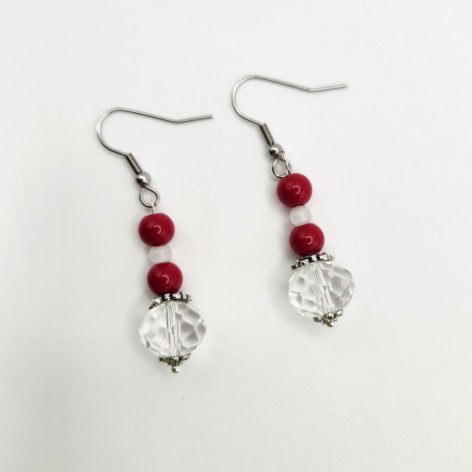 Other Handmade Earrings with Crystal, Red Coral, & Moonstone – 2" Size ONE SIZE - 2 Thumbnail