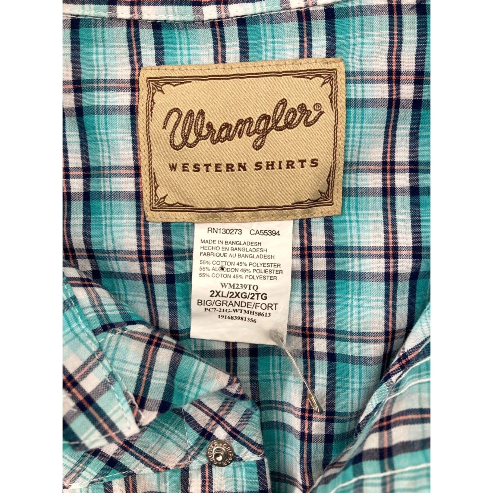 Wrangler Wrangler Western Shirt Mens 2XL Plaid Teal Button-Up Snap Pearl Cowboy Shirt Size US XXL / EU 58 / 5 - 5 Thumbnail