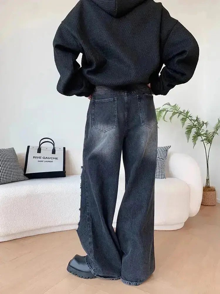Japanese Brand Baggy Ripped y2k jeans pants obersized casual hip Hop holes Size US 32 / EU 48 - 6 Thumbnail