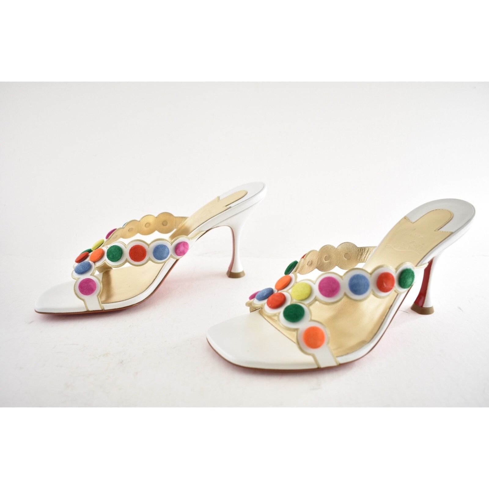 Christian Louboutin Smarta 85 White Multi Backless Mule Sandal Heel Pump 38.5 Size US 8.5 / IT 38.5 - 10 Thumbnail