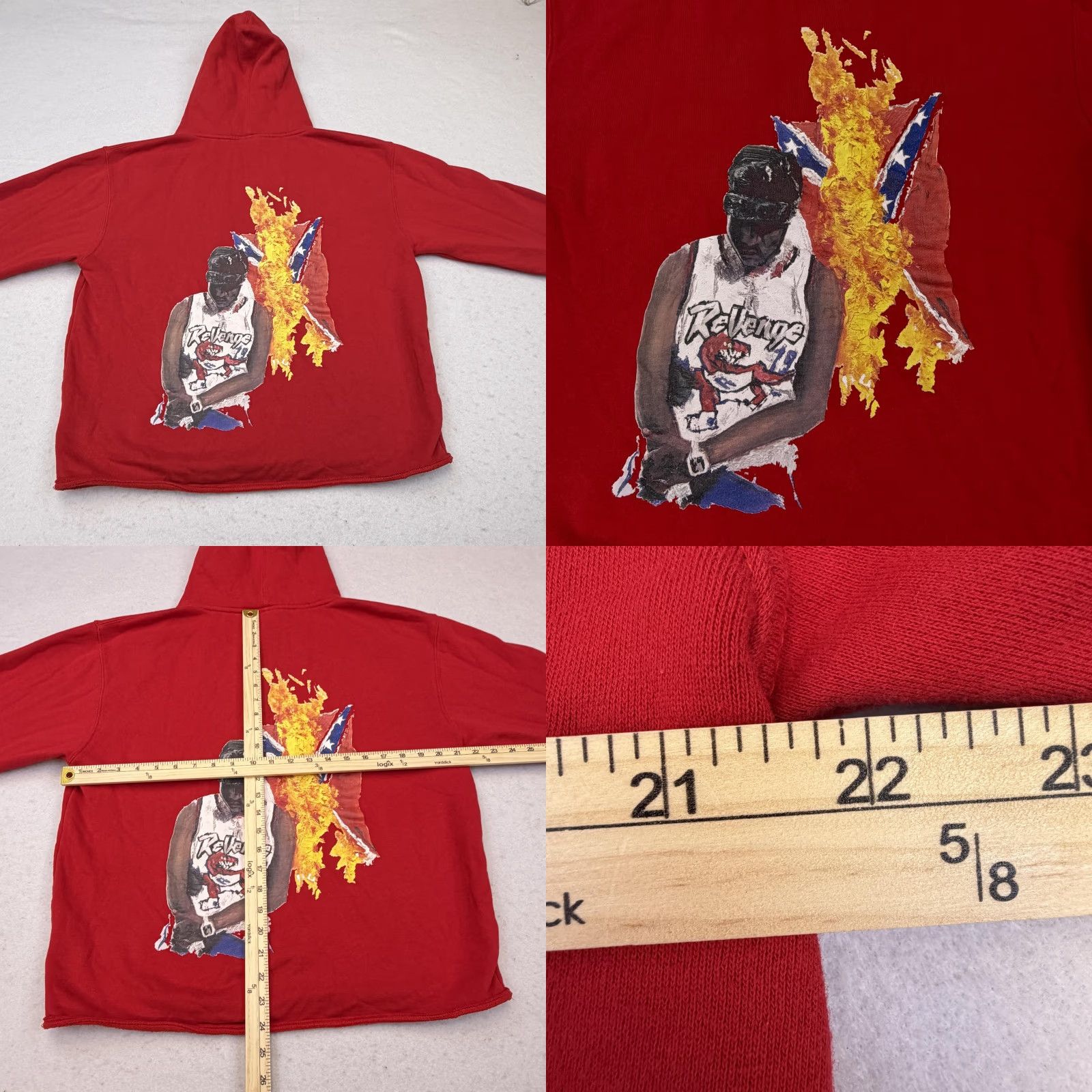 Revenge Revenge Hoodie Mens M Red Graphic Print Pullover Fleece Hooded Pockets Crew Neck Streetwear Size US M / EU 48-50 / 2 - 8 Thumbnail