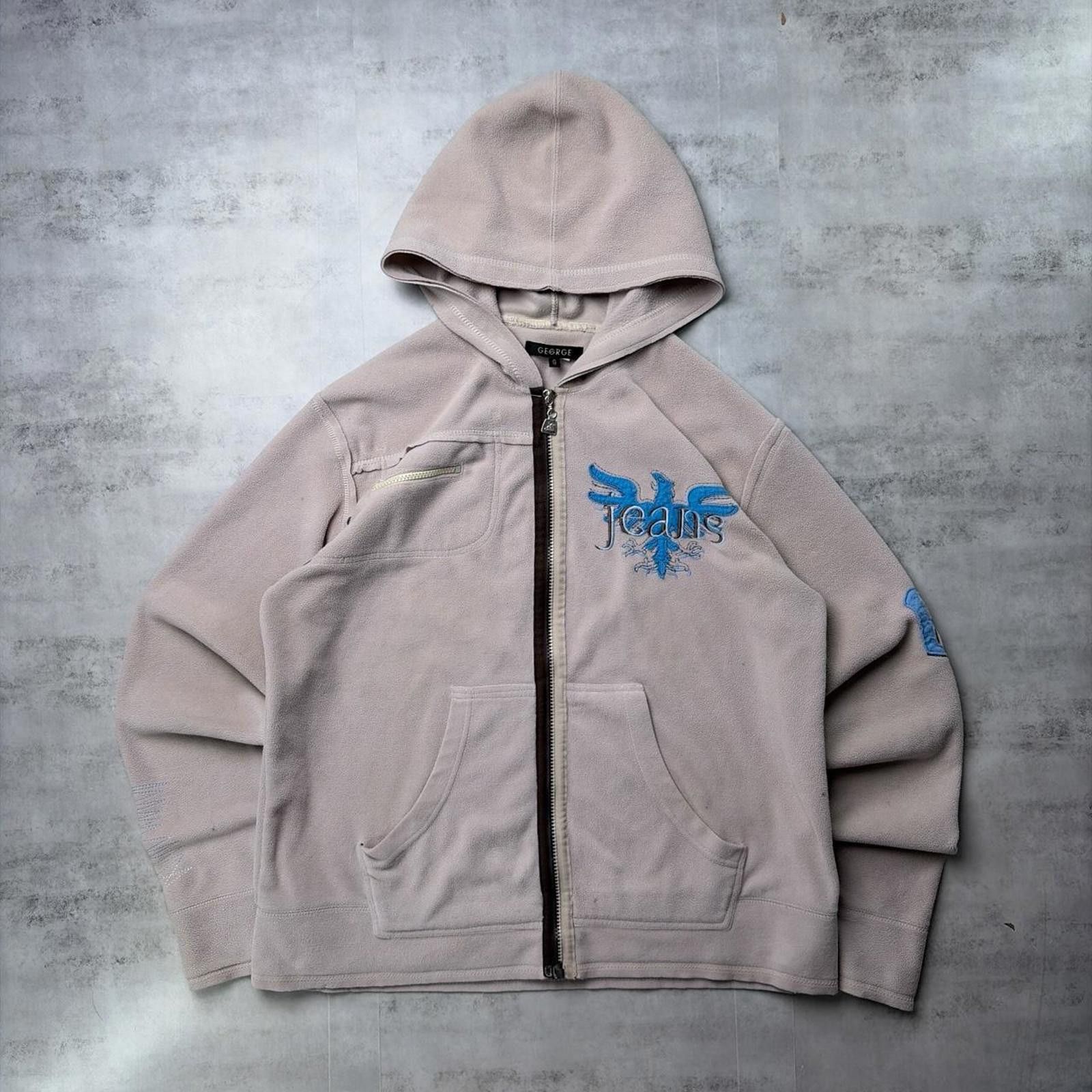 George Y2K Beige George Grunge Skater Fleece Zip Up Hoodie Size US L / EU 52-54 / 3 - 1 Thumbnail