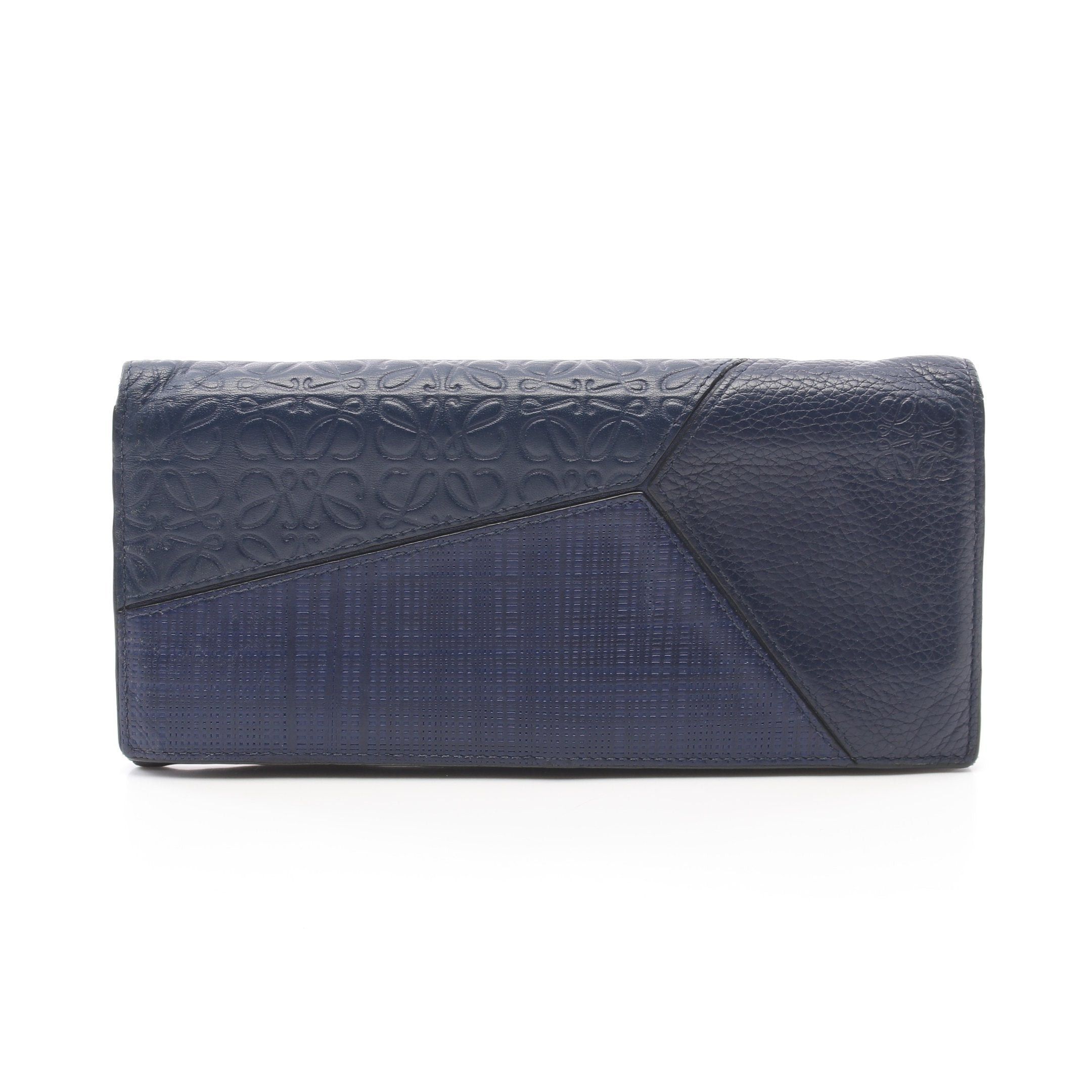 image of Loewe Puzzle Long Horizontal Wallet Bi-Fold Long Wallet Leather Navy, Men's