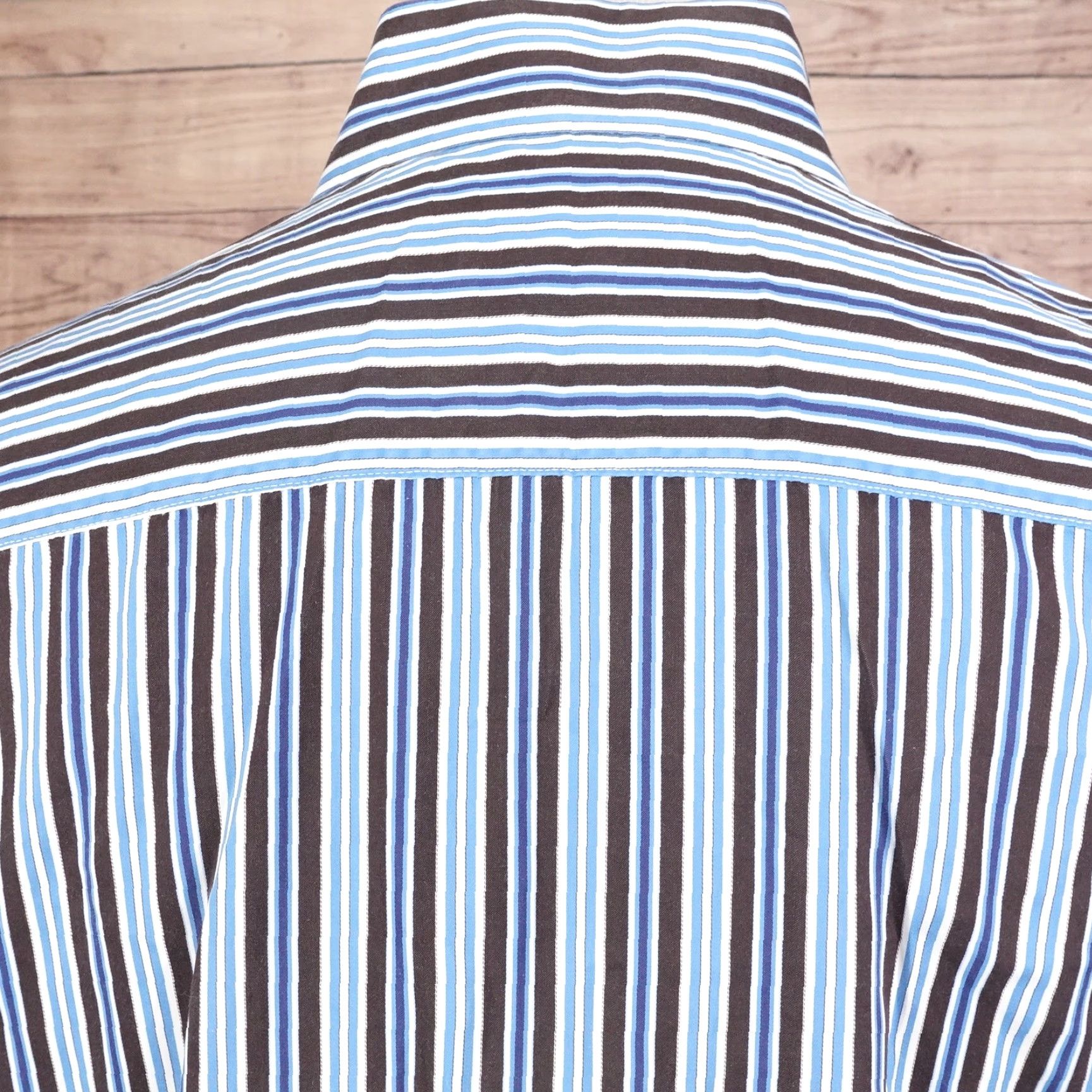 BUGATCHI VINTAGE Bugatchi Uomo Shirt Mens 2XL Long Sleeve Cotton Blue Brown Striped Business Casual Modern Fit Size US XXL / EU 58 / 5 - 7 Thumbnail