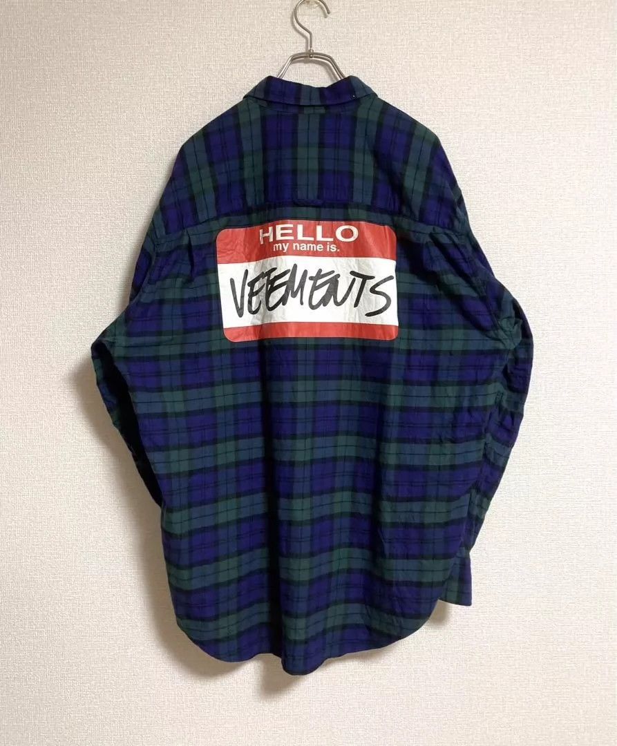 Vetements Hello My Name is Vetements Button Up Flannel Shirt