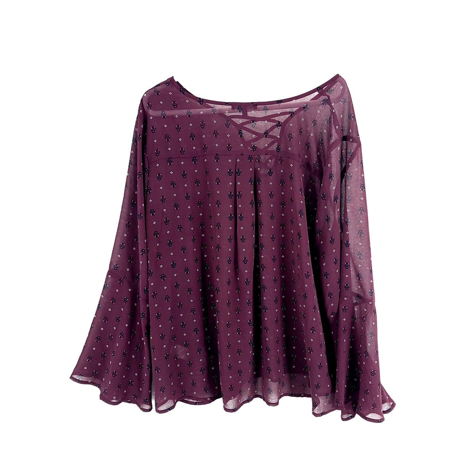 Designer Charlotte Russe Sheer Purple Floral Blouse Flared Sleeve 3XL Size 3XL / US 20-22 - 2 Thumbnail