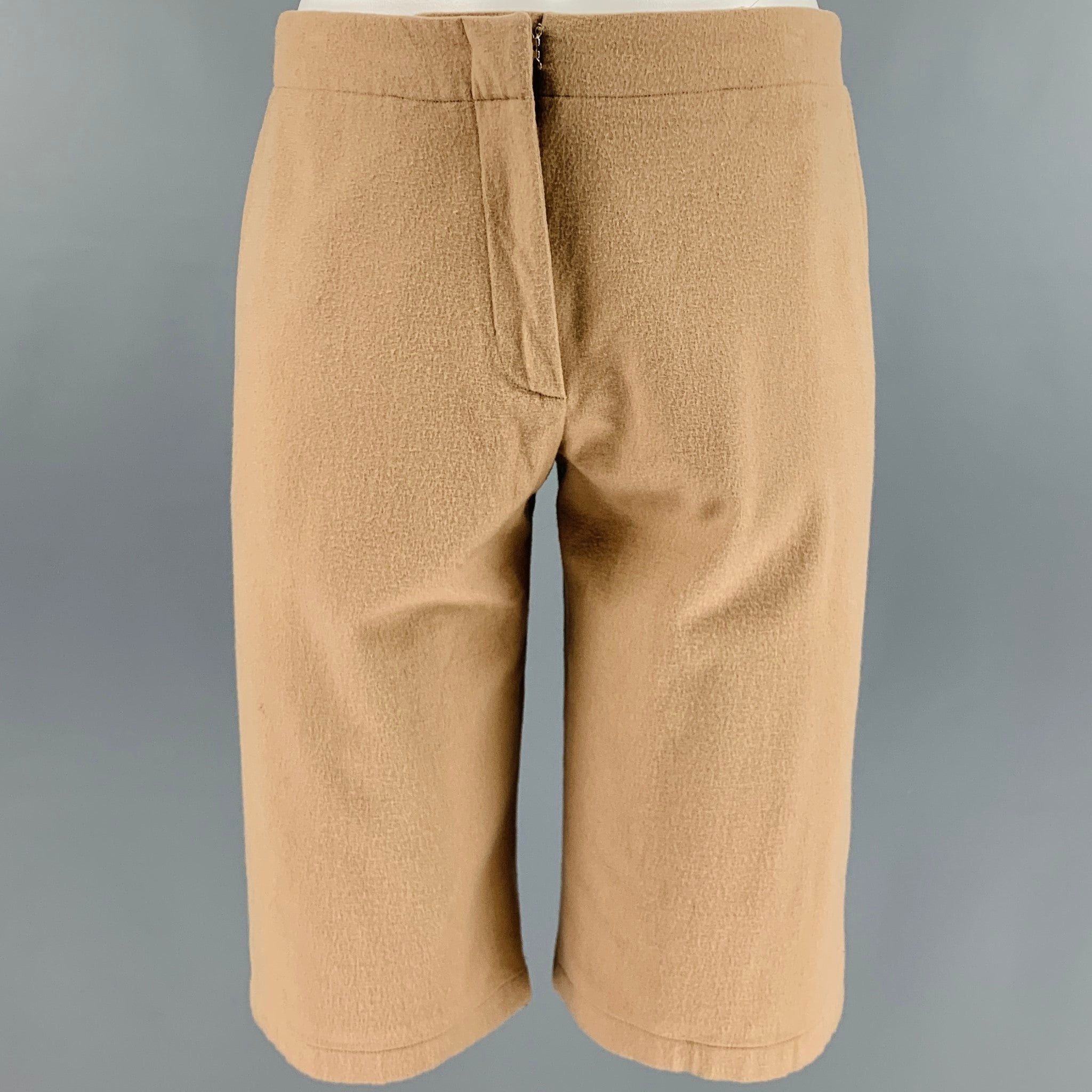 Image of Jil Sander Camel Wool Blend Flat Front Shorts, Women's (Size 30)