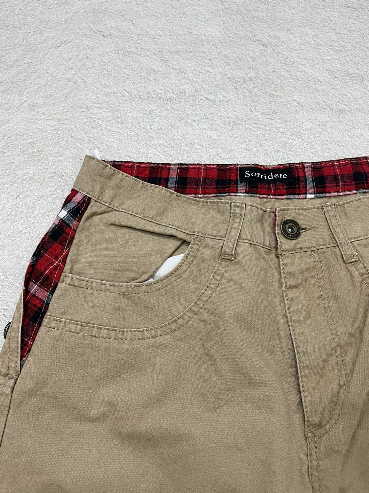 Japanese Brand 2000s Sorridere Gear Workwear Pants Khaki with Plaid Lining Size US 27 - 5 Thumbnail