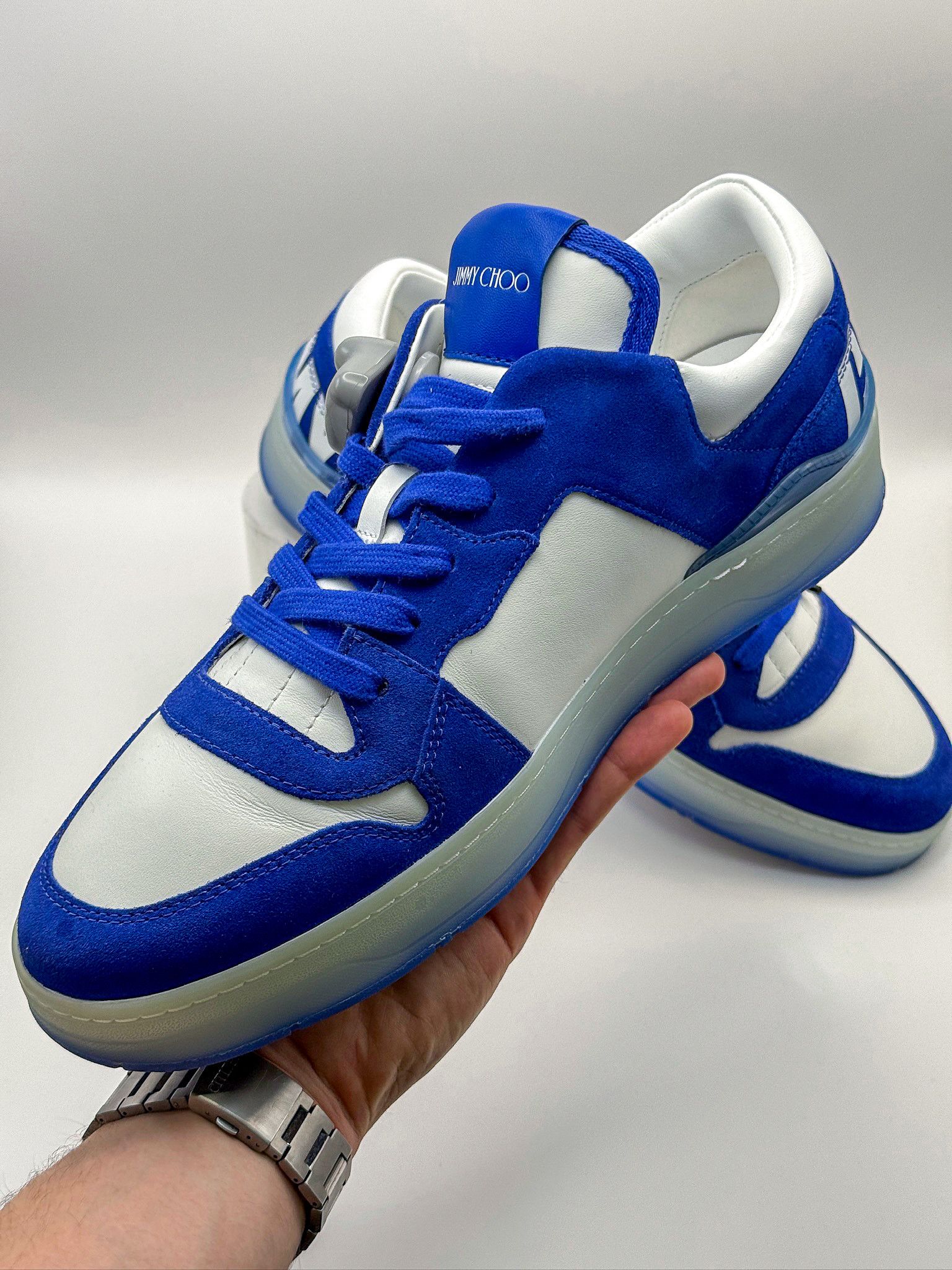 Jimmy Choo Jimmy Choo Blue Florent/M Ultraviolet White Leather Sneakers Size US 10.5 / EU 43-44 - 4 Thumbnail