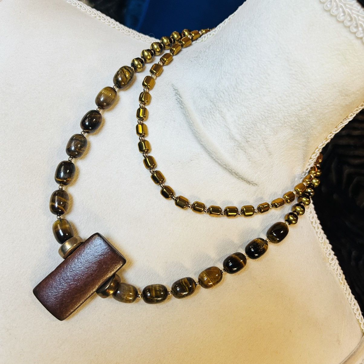 Handmade Handcrafted double strand oil slick di-cut glass necklace Size ONE SIZE - 1 Thumbnail