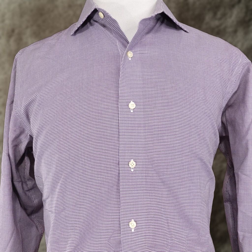 Brooks Brothers Brooks Brothers Regent Non-Iron Purple Houndstooth Dress Shirt Men 16.5 Regular Fit Long Sleeve Business Formal Casual Wedding Size 42R - 1 Thumbnail