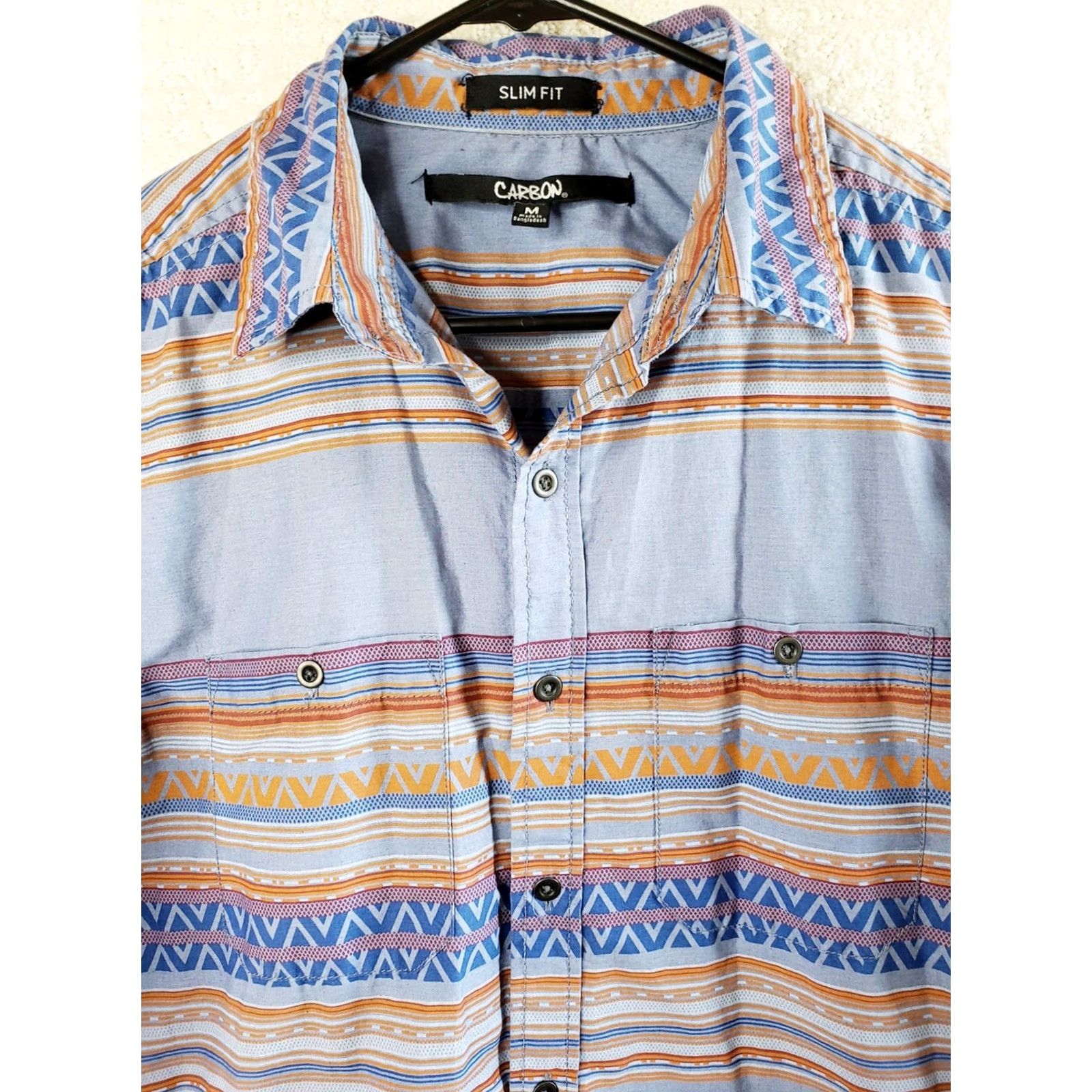 Carbon Carbon Slim Fit Aztec Tribal Print Western Look Classic Long Sleeve Button Up Shirt Men’s M Size US M / EU 48-50 / 2 - 3 Thumbnail