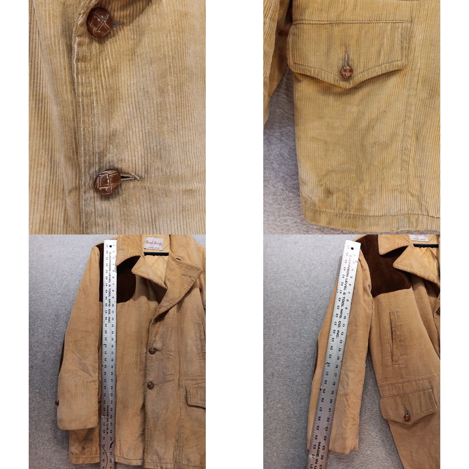 Vintage VTG Royal Knight Barn Chore Jacket Mens 42 Beige Corduroy Patches Buttoned Lined Pockets Read # Size US XS / EU 42 / 0 - 8 Thumbnail
