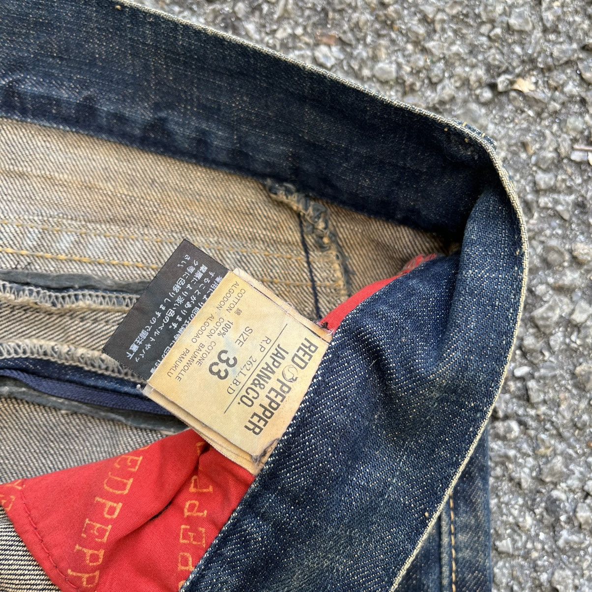 Hysteric Glamour Red Pepper Jeans Gold Label Denim Man’s Clawmark Faded Blue Size US 33 - 12 Thumbnail