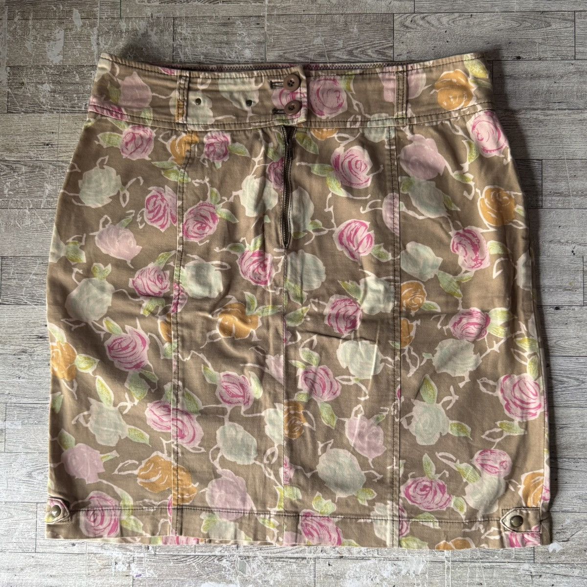 Vintage Hei Hei, Vintage, Khaki/Tan, Floral Midi Skirt Size 34" / US 12 / IT 48 - 2 Thumbnail