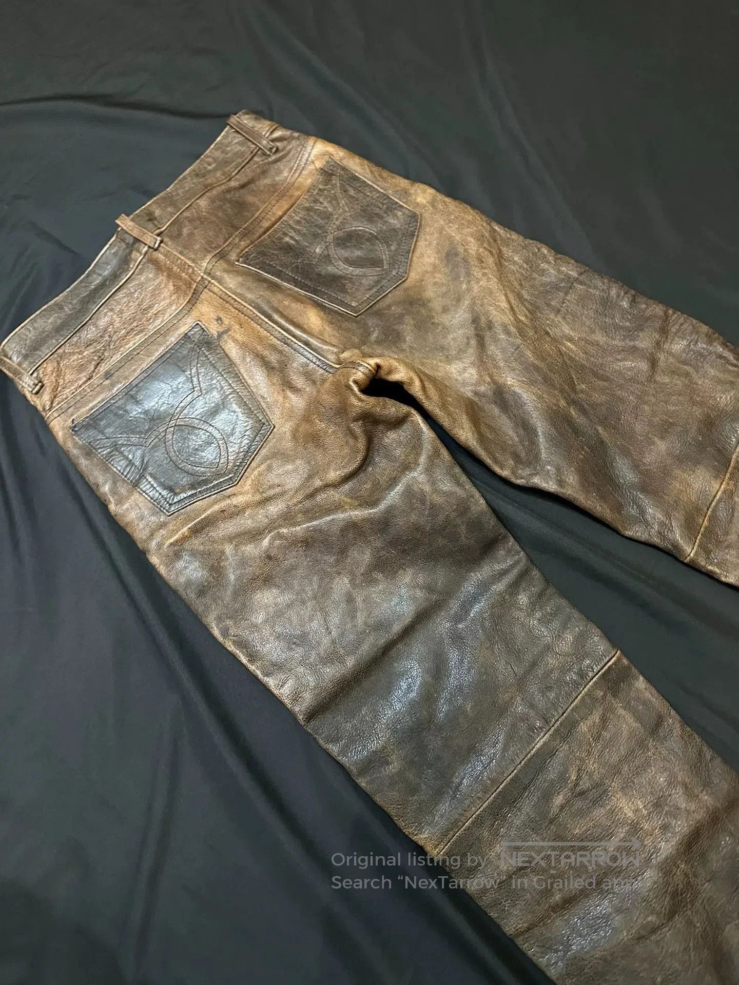 Vintage vintage leather pants with distressed details. Size US 34 / EU 50 - 7 Thumbnail