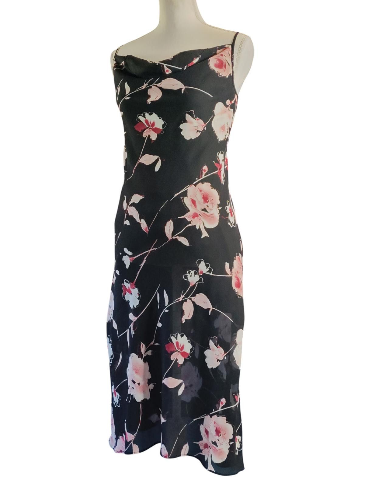 Designer New York & Company Black Floral Midi Slip Dress Size M / US 6-8 / IT 42-44 - 5 Thumbnail