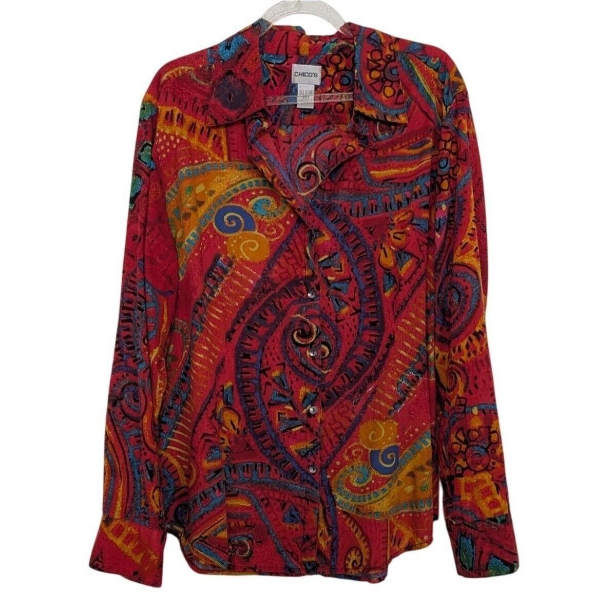 Designer Chicos 2 Abstract Artsy Shirt Womens Size Medium Red Size M / US 6-8 / IT 42-44 - 1 Thumbnail