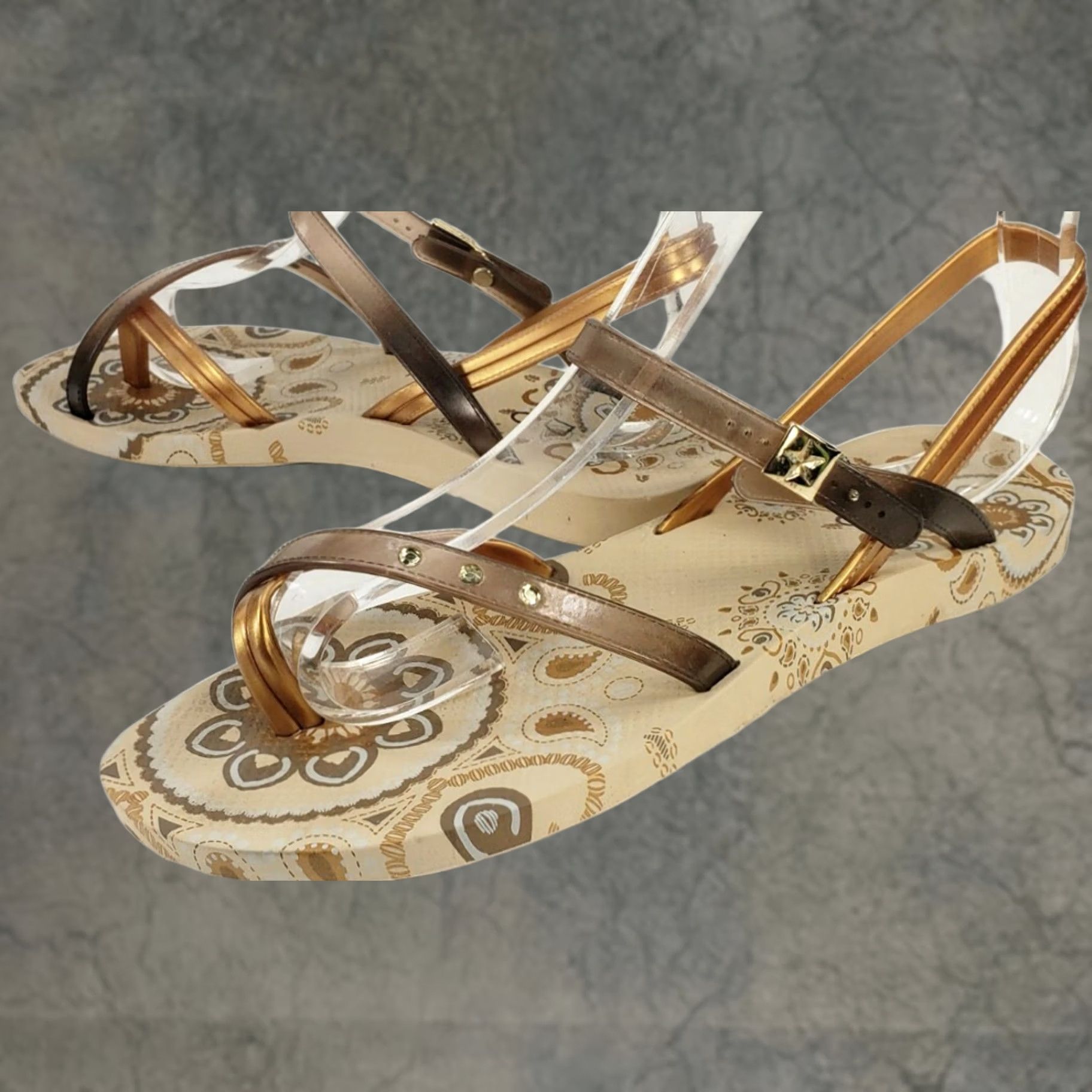Aldo Aldo Sandals Women 8 Gladiator Flat Strappy Brown Rhinestones Buckle Slip Resistant Cushioned Footbed Size US 8 / IT 38 - 1 Thumbnail