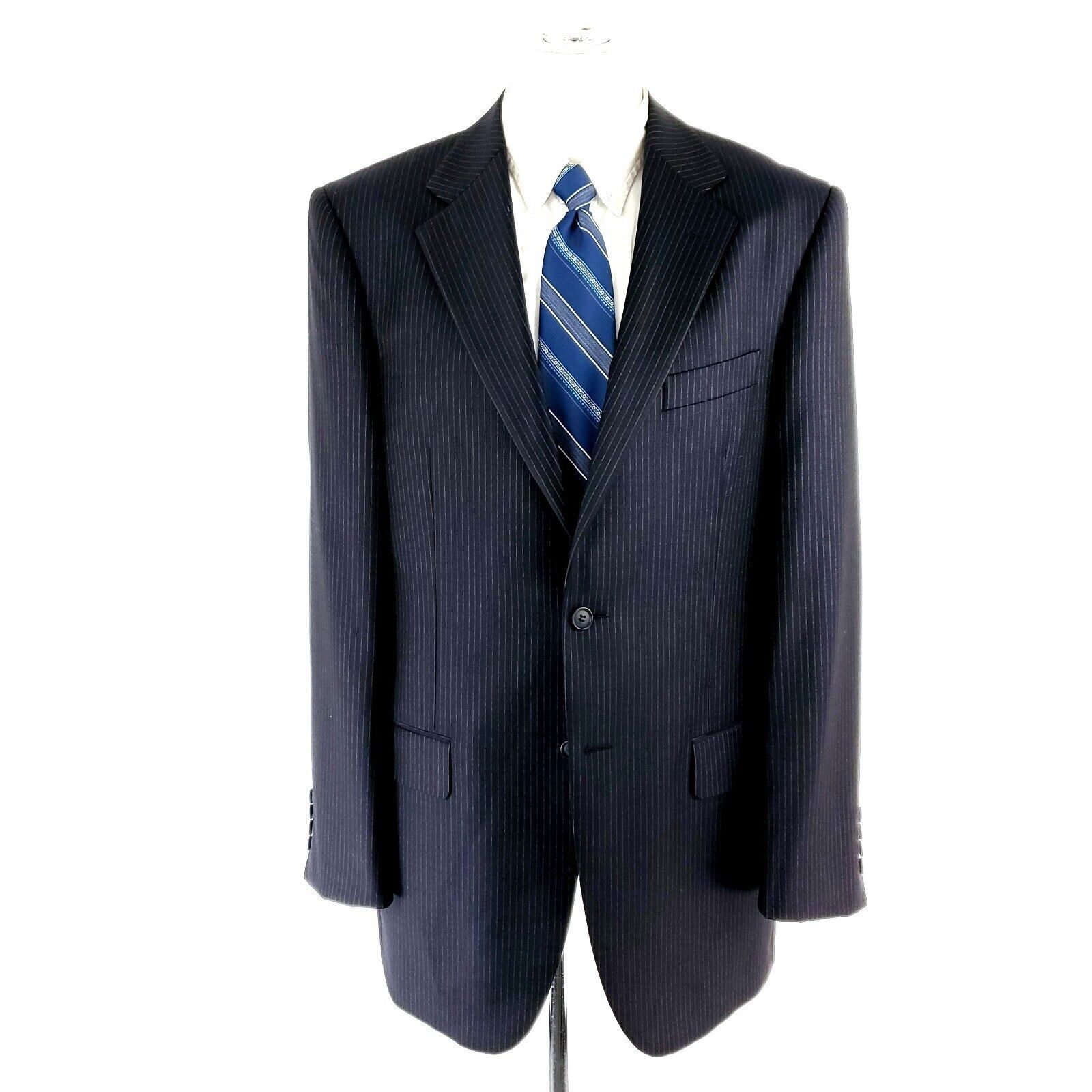 Marks & Spencer Marks Spencer Wool 2 Button 2 Piece Suit 40L Blue Striped 34 Size 40L - 4 Thumbnail