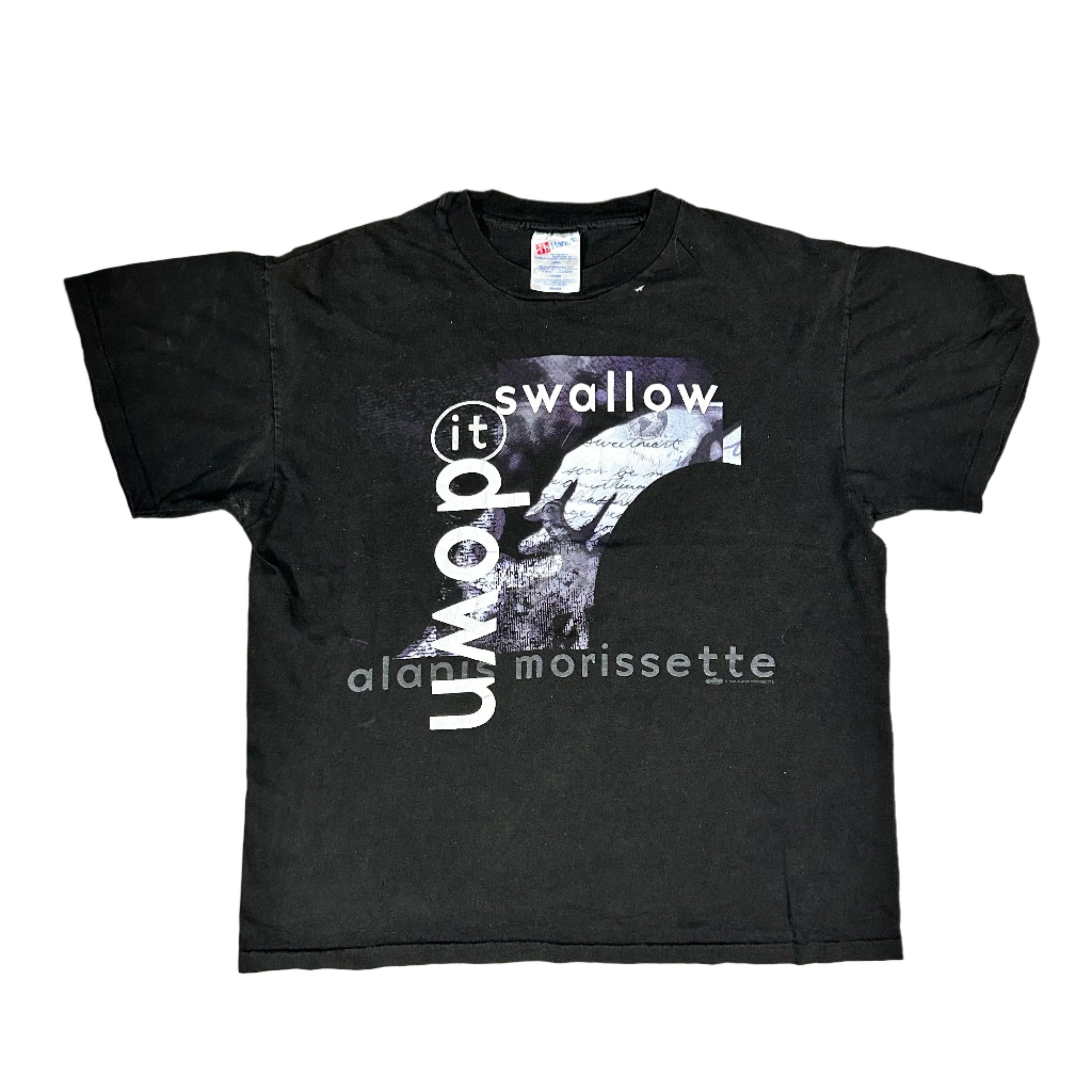 Hanes 90s Vintage Alanis Morissette Swallow It Down 1996 Tour Band T-Shirt Size US M / EU 48-50 / 2 - 1 Thumbnail