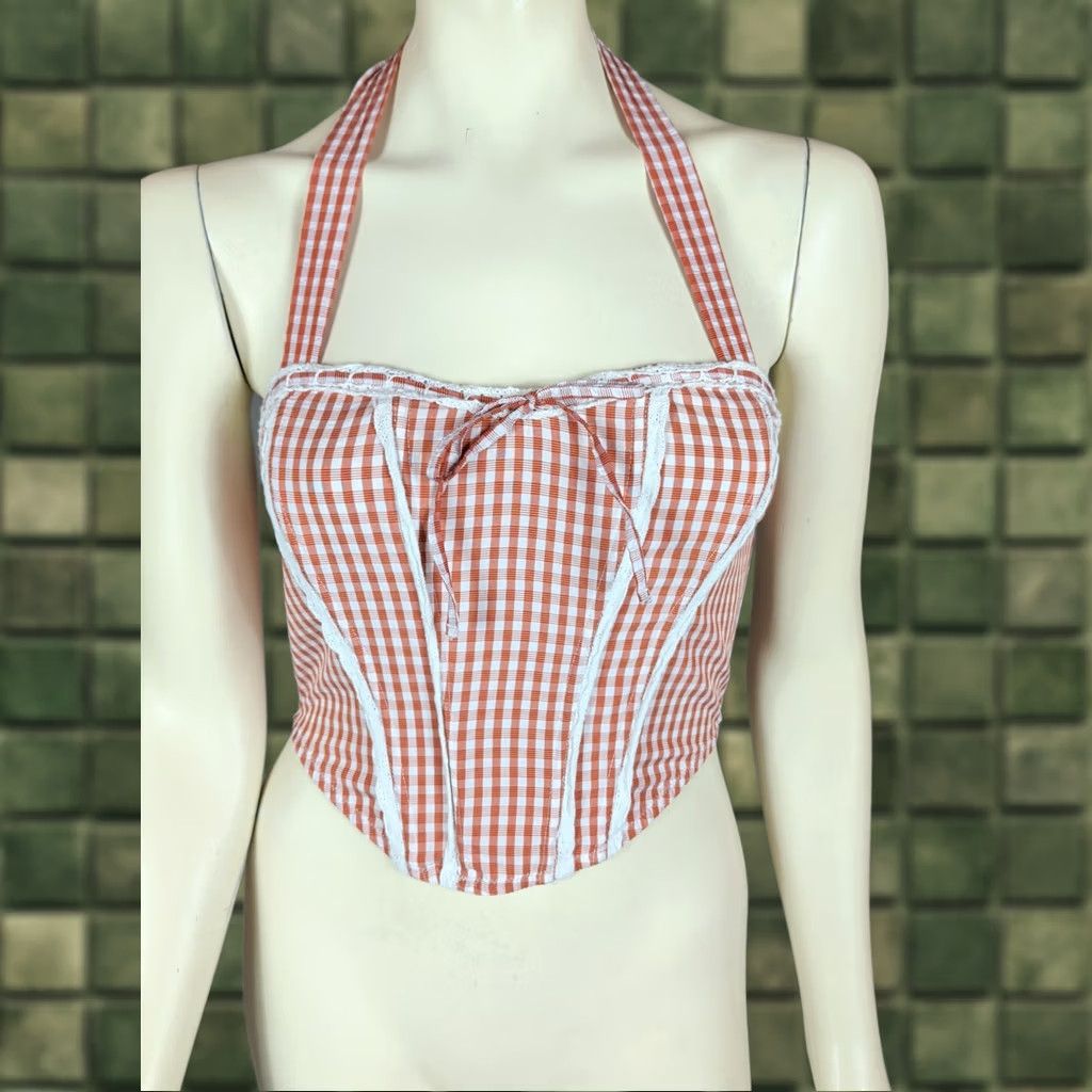Vintage Beverly & Beck Gingham Cami Corset Top Women S Rust Basque waist Cottagecore Western Size S / US 4 / IT 40 - 1 Thumbnail