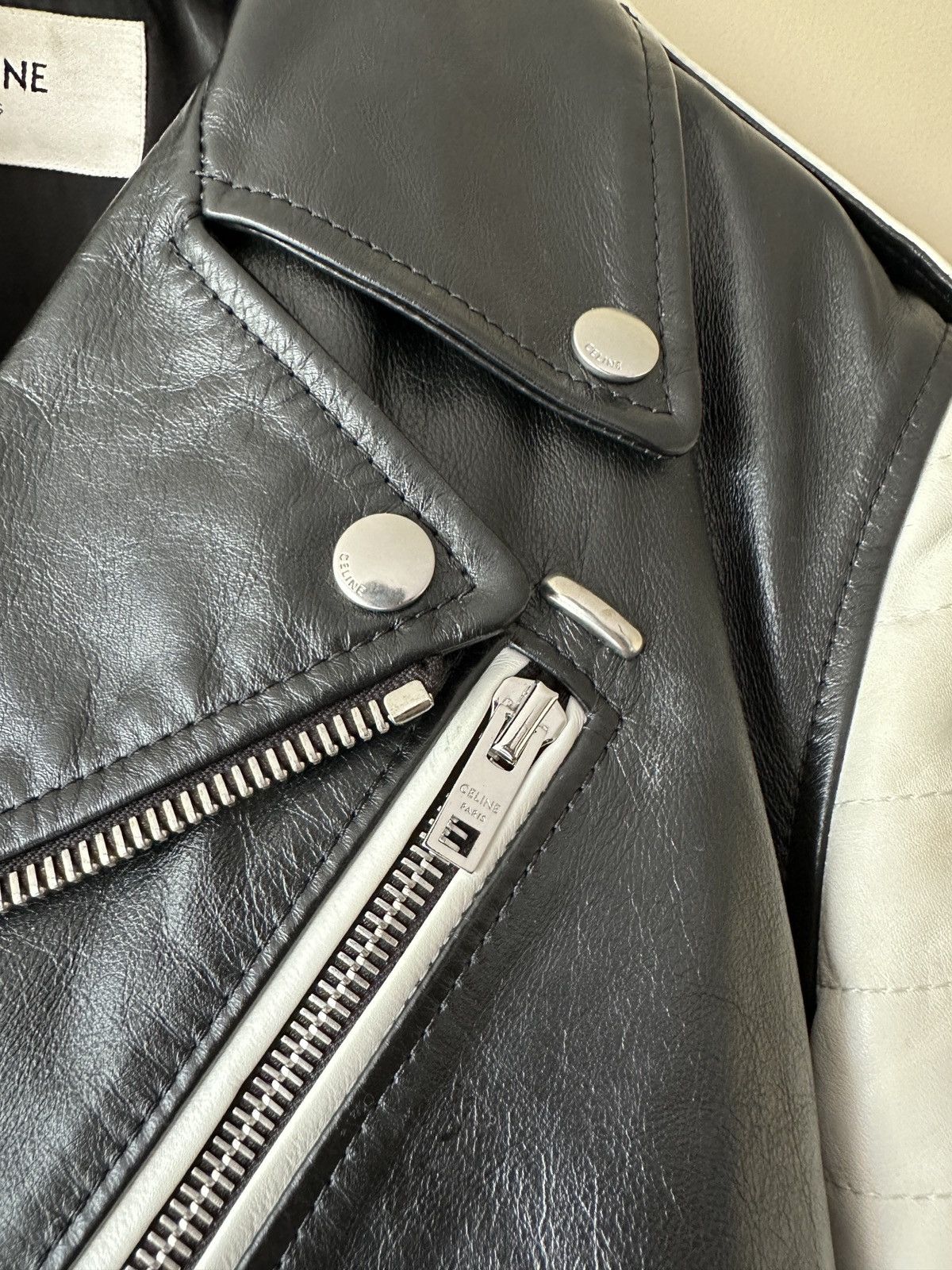 Celine × Hedi Slimane Biker Motorcycle Jacket Two Tone Leather FW19 Size US M / EU 48-50 / 2 - 11 Thumbnail