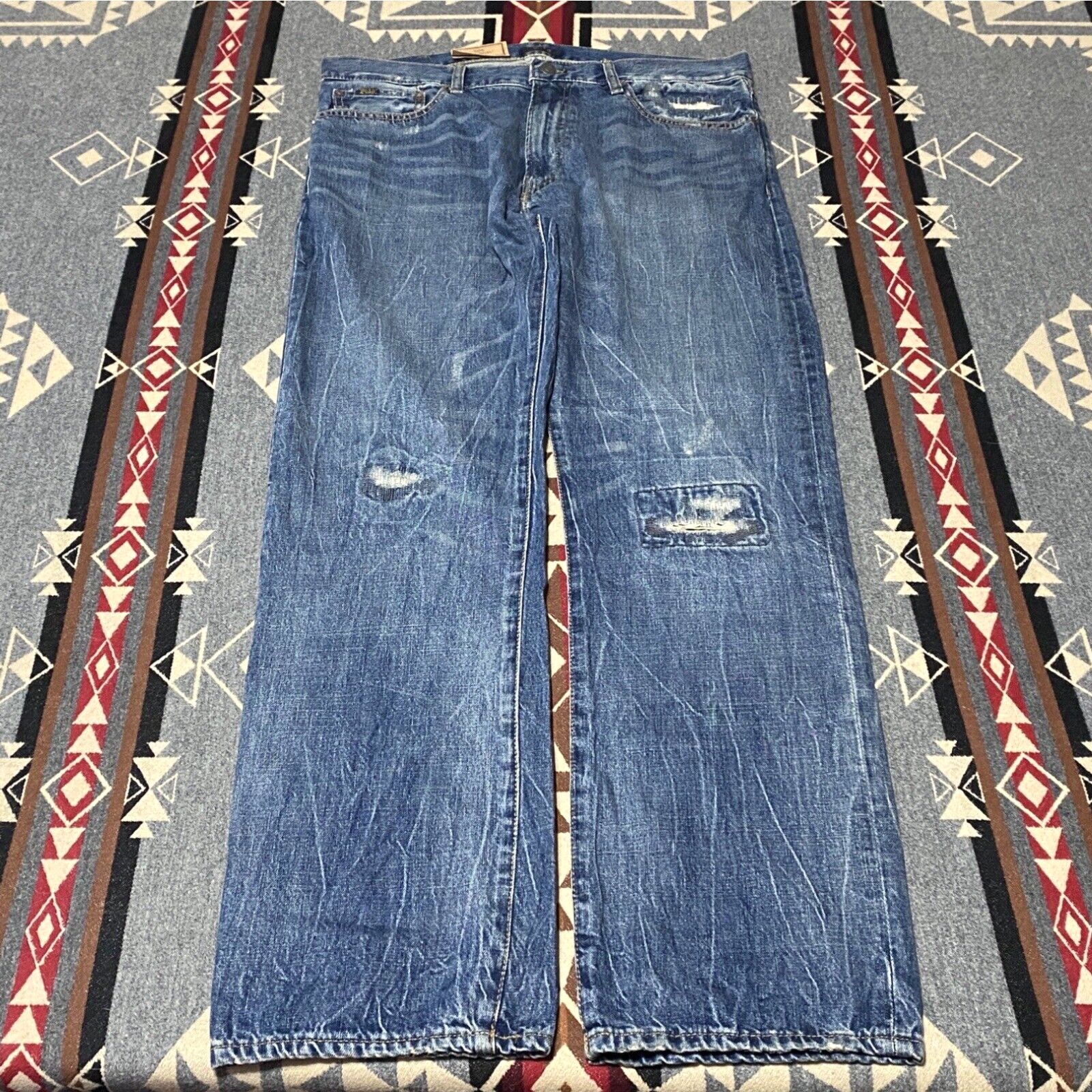 image of Polo Ralph Laurent NWT Classic Fit Rope Dyed Distressed Jeans Men's Size 34X33 T60 in White