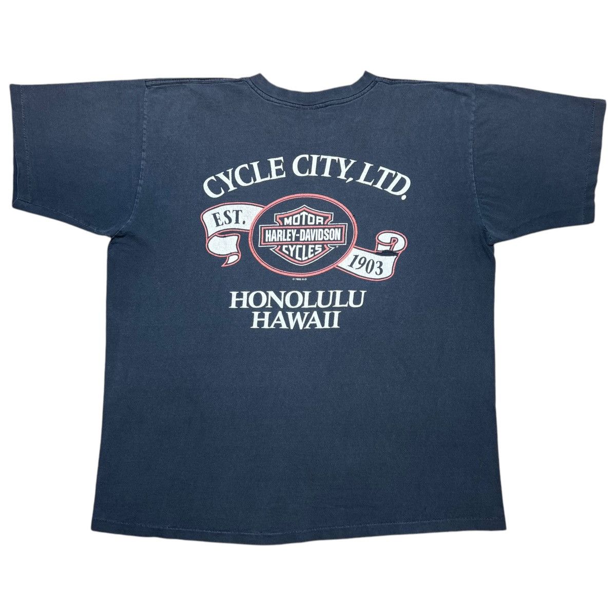 Harley Davidson × Vintage 1995 Harley Davidson Motorcycle Honolulu Hawaii Graphic Tee Size US XL / EU 56 / 4 - 2 Thumbnail