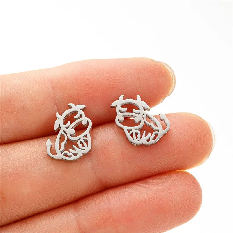 Jewelry Cow Mini Stud Earrings Charm Earring Gift Size ONE SIZE - 1 Thumbnail