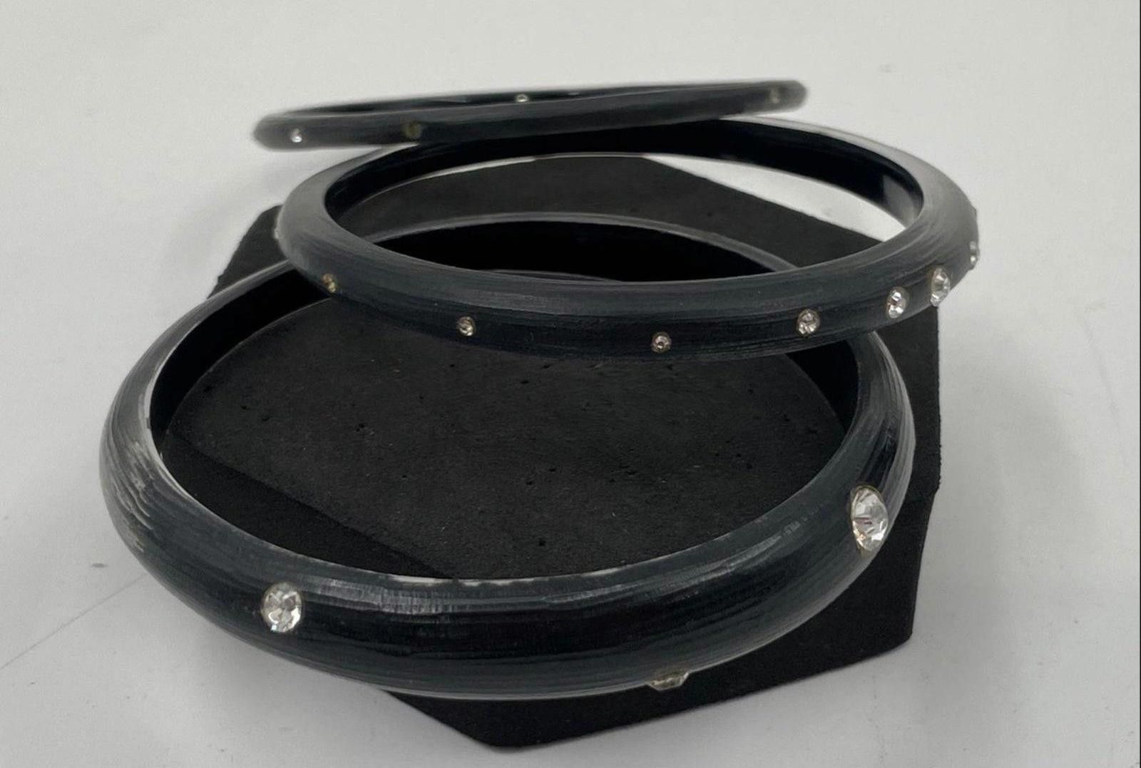 Other 3 Alexis Bittar Smokey Gray Black Lucite Bangles W Crystal Size ONE SIZE - 5 Thumbnail
