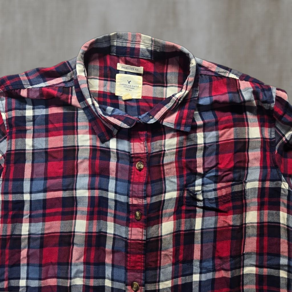 American Eagle Outfitters American Eagle Shirt Red Plaid Oversized Fit Button Up Long Sleeve XL Men Size US XL / EU 56 / 4 - 1 Thumbnail