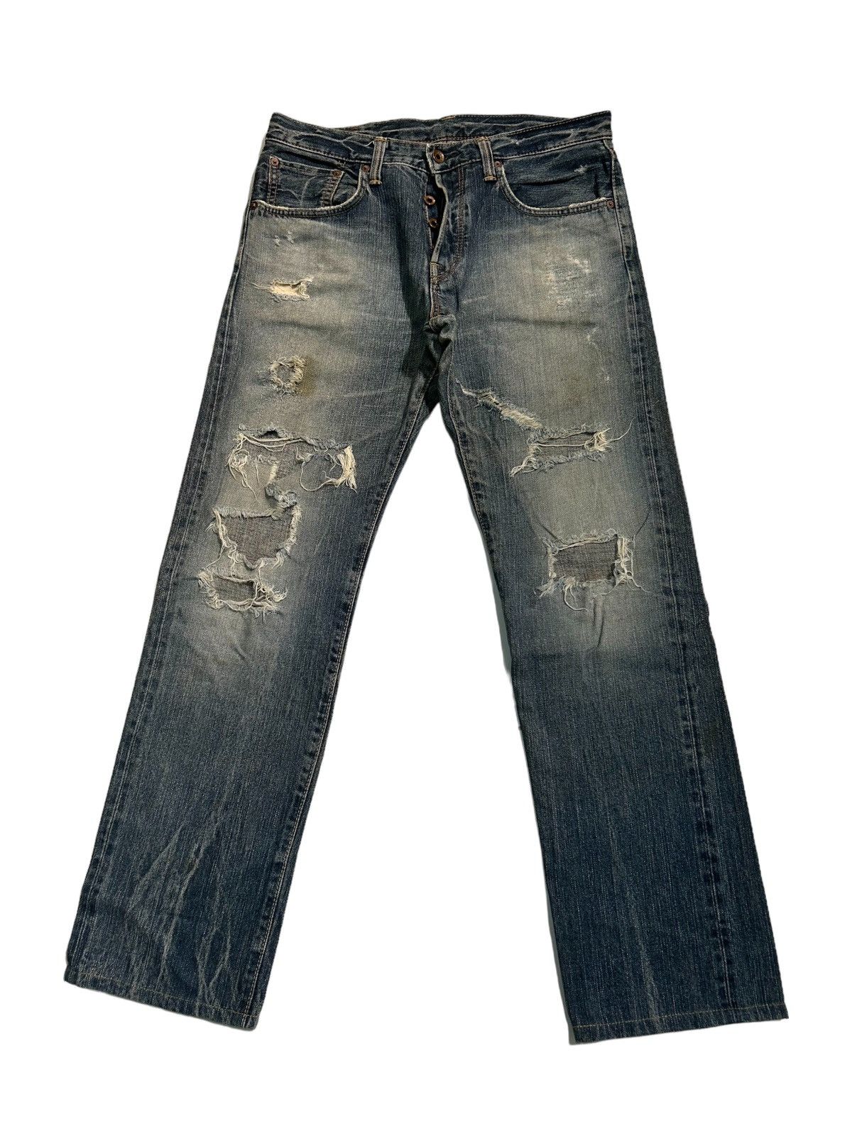 Japanese Brand × Kapital × Vintage Thrashed Vtg Edwin Selvedge disteressed denim Size US 34 / EU 50 - 1 Thumbnail