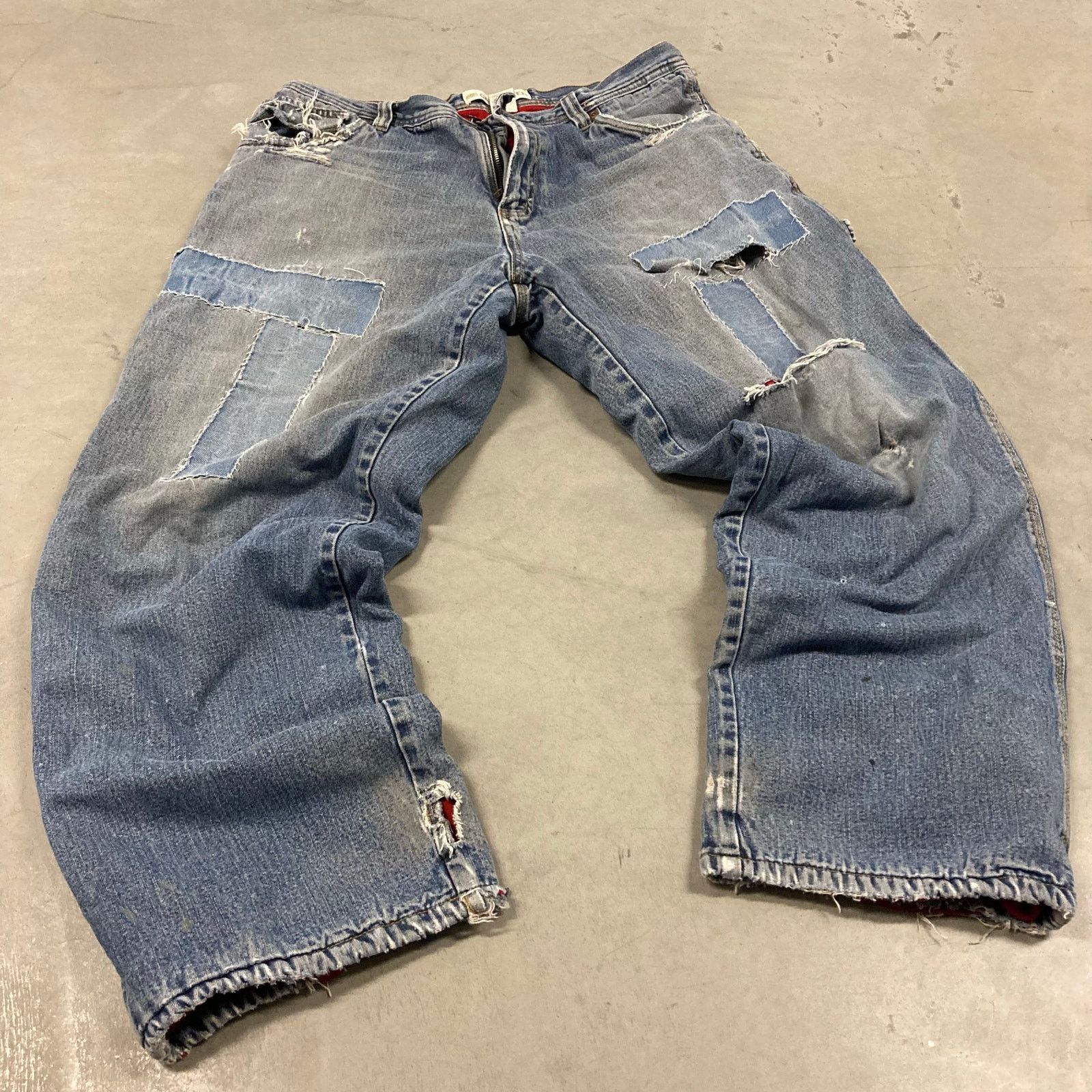 Vintage Baggy Y2K thermal lined patchwork carpenter Jeans 36x32 Size US 36 / EU 52 - 1 Thumbnail