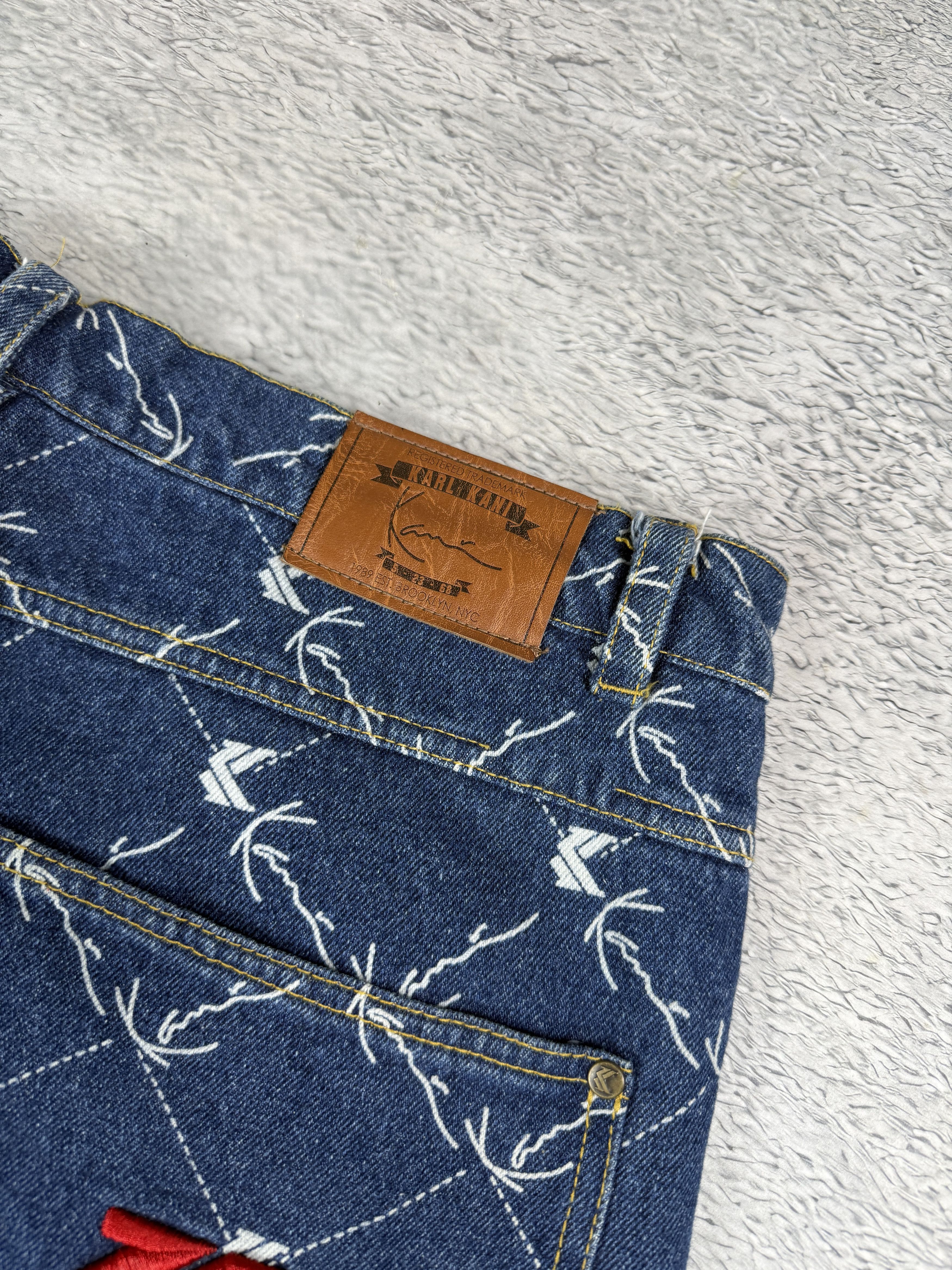 JNCO × Karl Kani Karl Kani Carpenter Monogram Jeans Workwear AOP Baggy Size US 32 / EU 48 - 8 Thumbnail