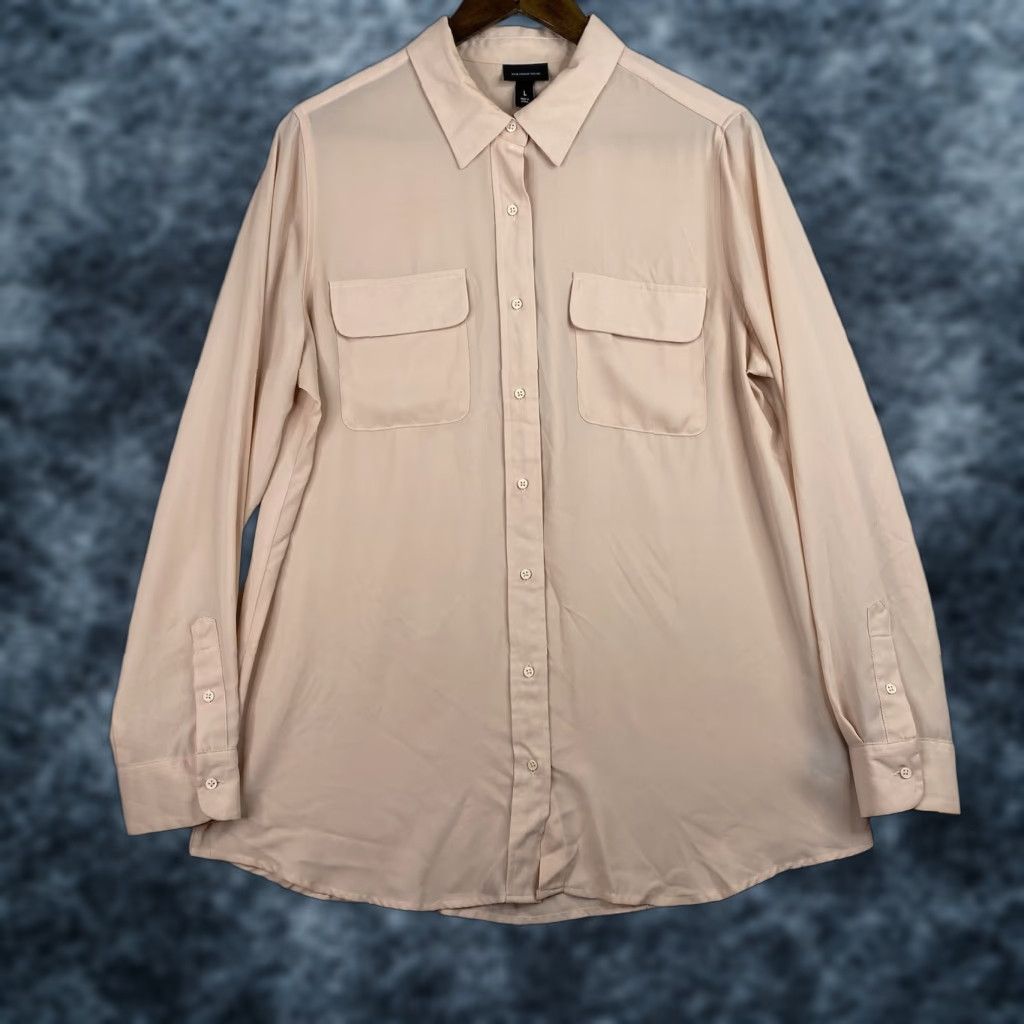Pinko WHO WHAT WEAR Button-Up Shirt Womens L Peachy Pink Long Sleeve Chambray Casual Shirt Size L / US 10 / IT 46 - 1 Thumbnail