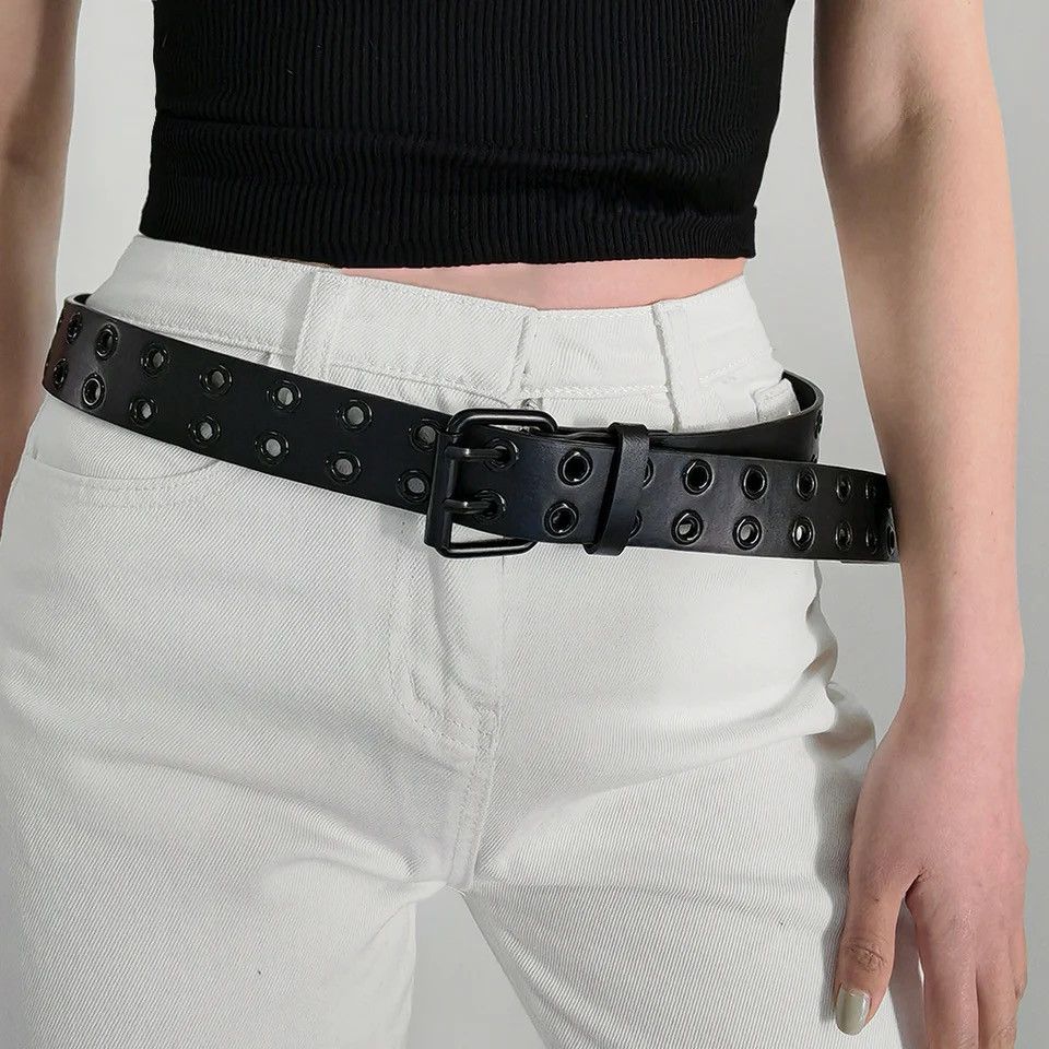 Vintage black Belts Women PU Leather Western Y2K Girls Belt Size ONE SIZE - 3 Thumbnail