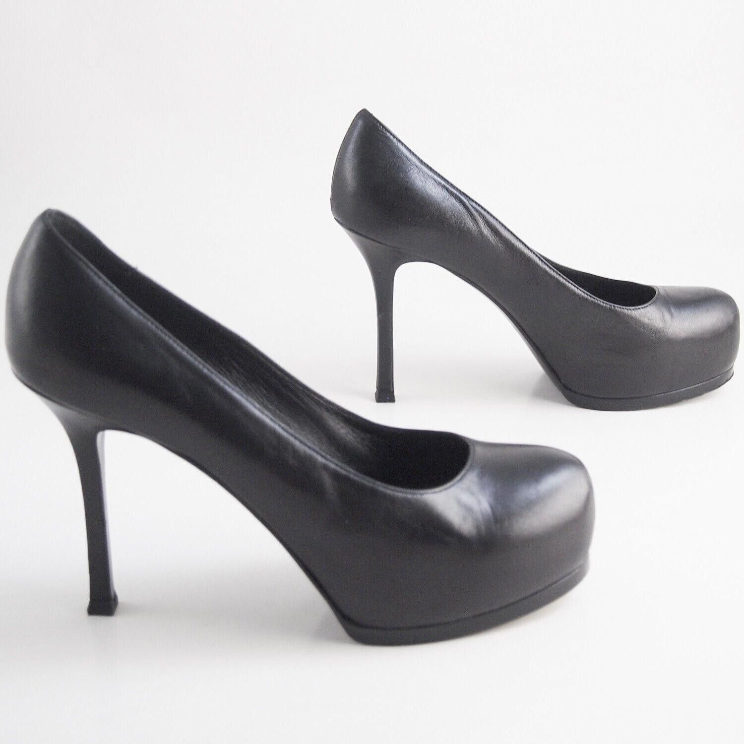Yves Saint Laurent YSL Saint Laurent Tribdoo Heels Black Leather US 8.5 EU 38.5 Size US 8.5 / IT 38.5 - 4 Thumbnail