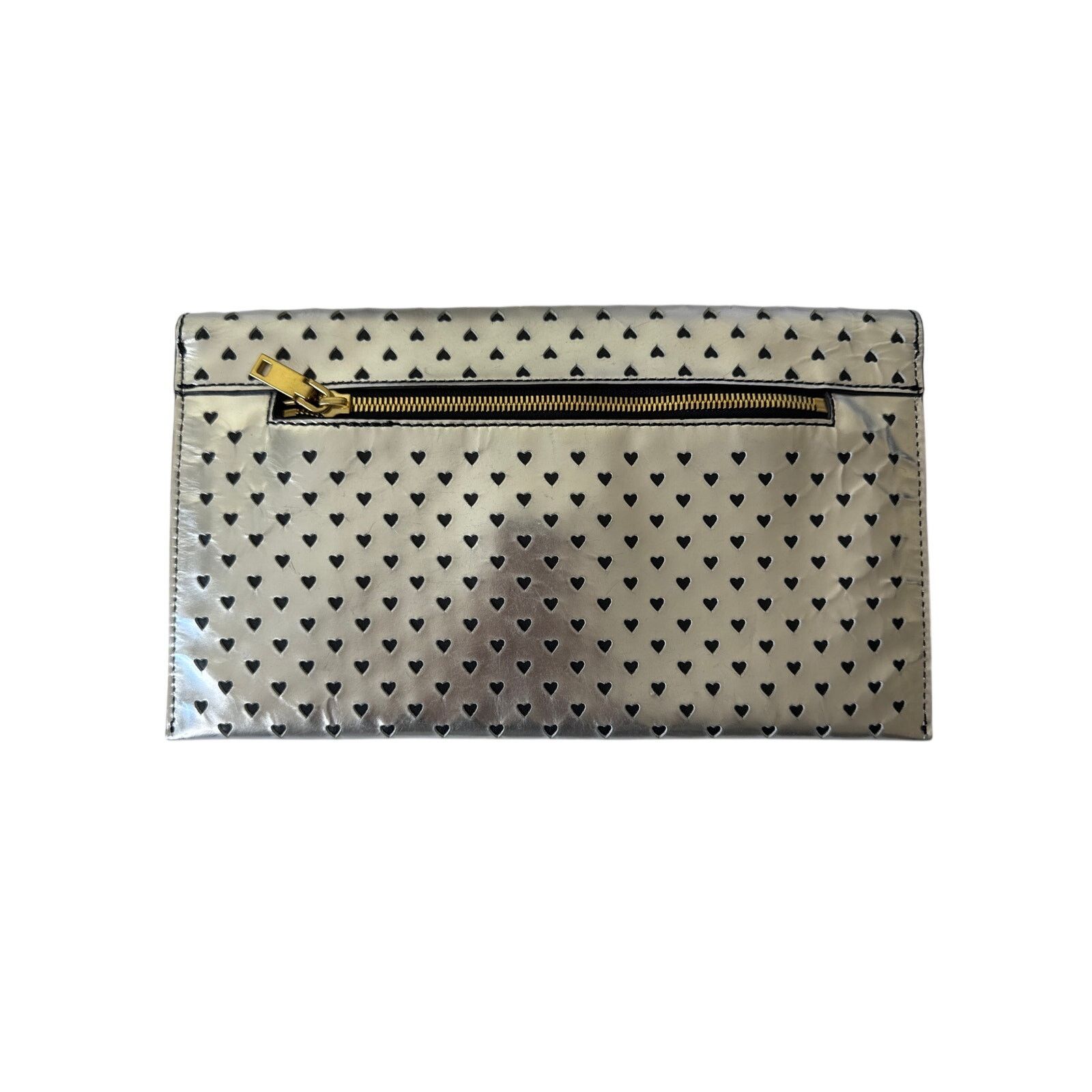 J.Crew J.CREW 100% Leather Heart Clutch Purse Silver Style A7607 Size ONE SIZE - 6 Thumbnail