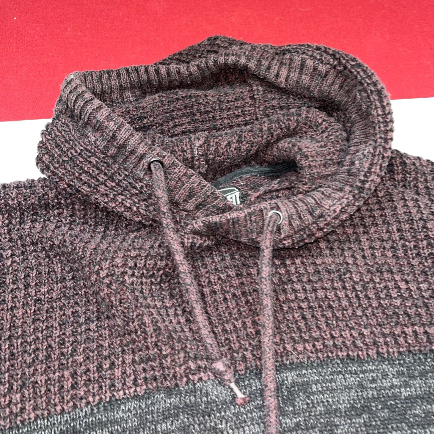 Vintage Retrofit WAFFLE Knit Sweater Hoodie Front Pocket Purple Gray Black MENS XL Size US XL / EU 56 / 4 - 6 Thumbnail