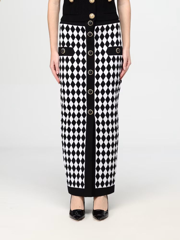 Balmain o1s1wg110725 Midi Skirt in Black/White Size 30" / US 8 / IT 44 - 1 Thumbnail