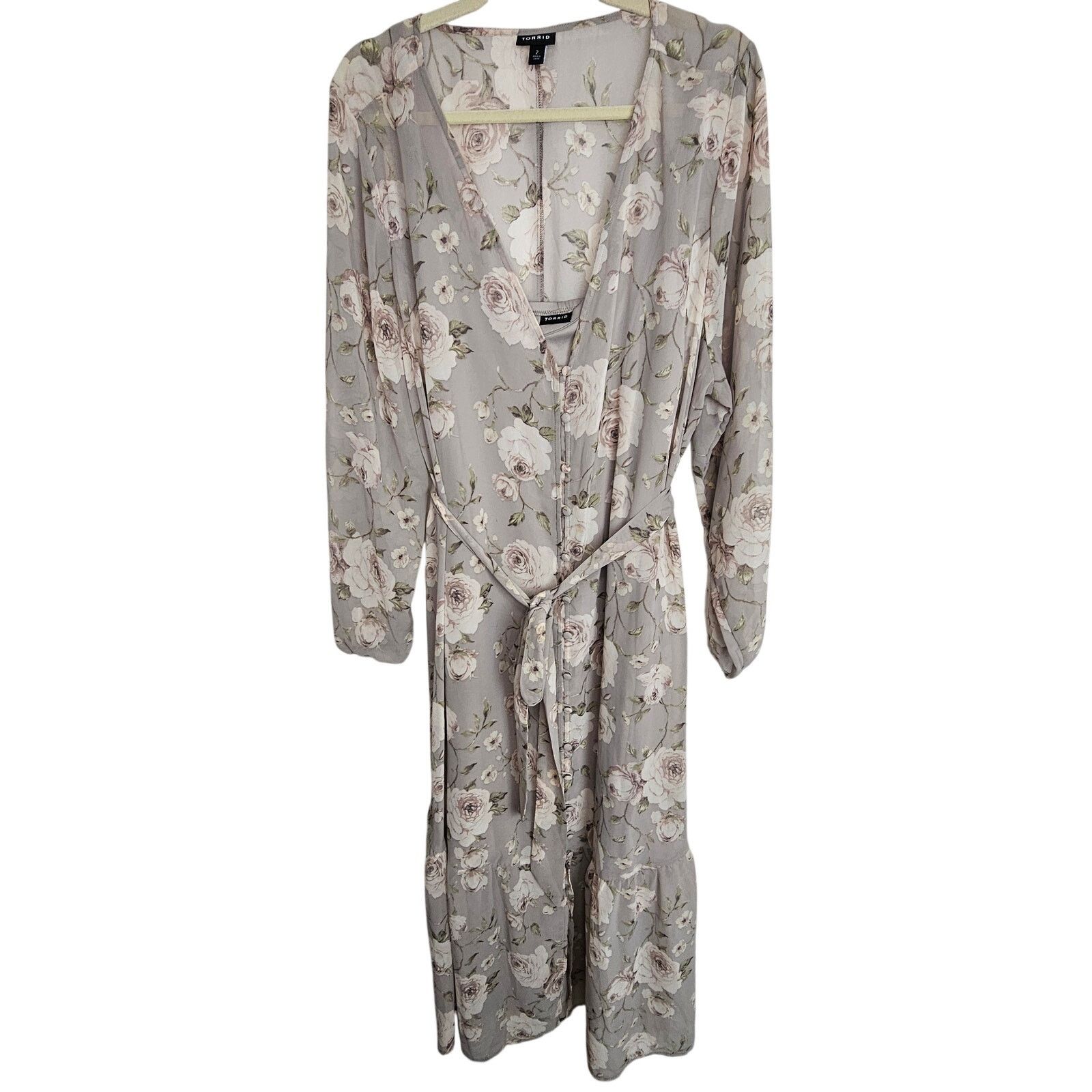 Corridor Torrid Maxi Chiffon Button Front Dress Floral Ruffle Hem 2X Size XXL / US 16-18 / IT 52-54 - 2 Thumbnail