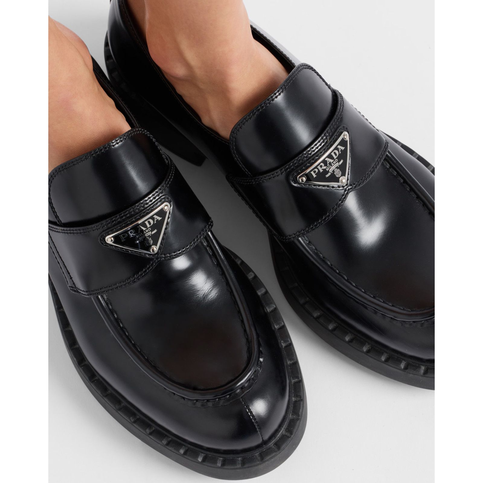 Prada Prada Chocolate Black Brushed Leather Silver Logo Platform Size US 10 / IT 40 - 5 Thumbnail