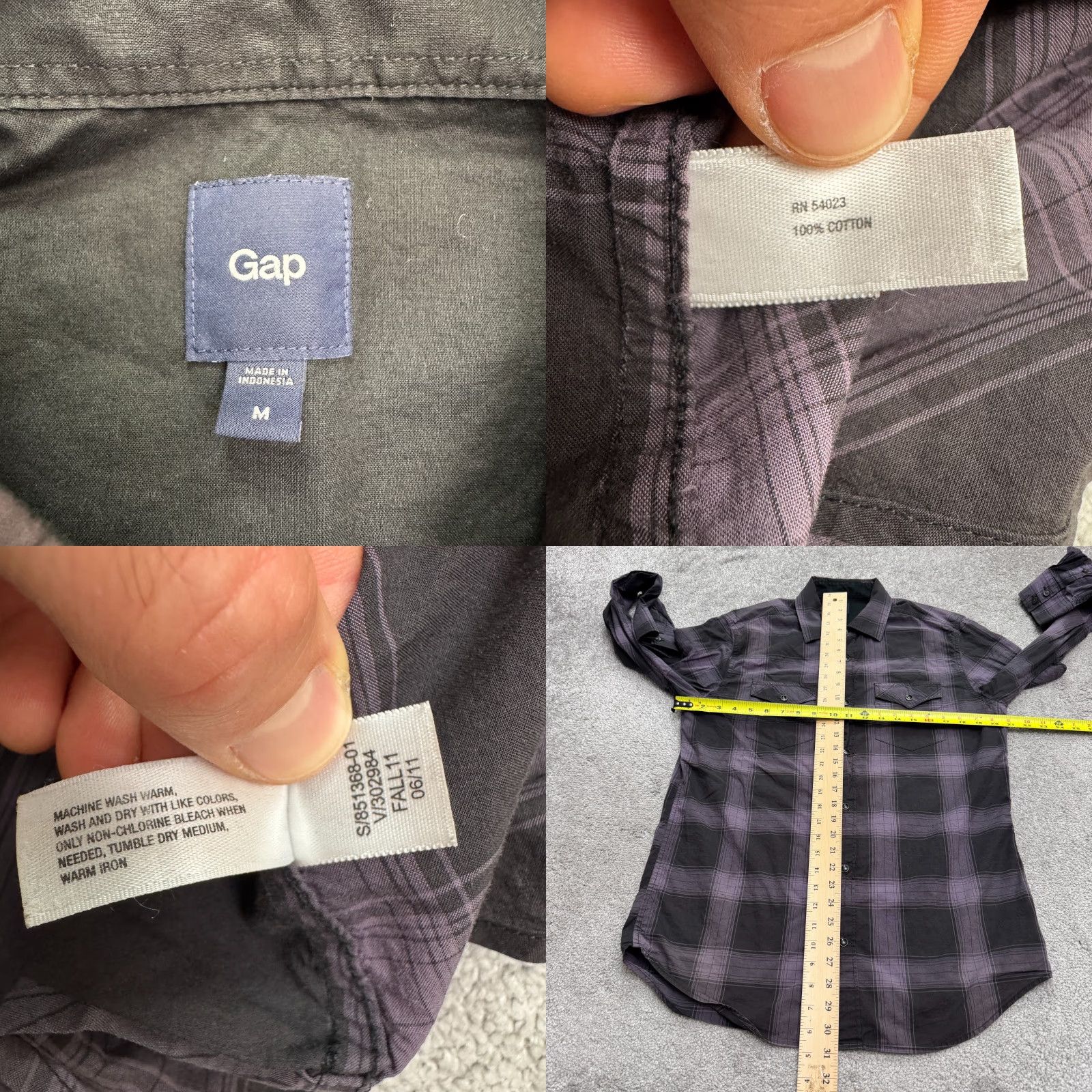 Gap VINTAGE Gap Western Yoke Button-Down Shirt Mens Medium Purple Plaid Cotton Casual Size US M / EU 48-50 / 2 - 8 Thumbnail