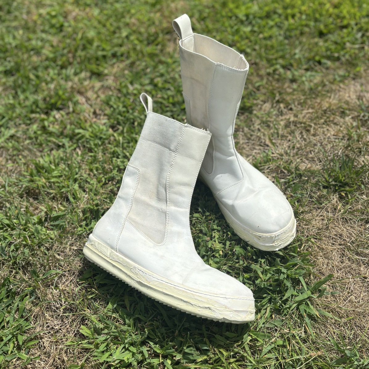 Pre-owned Rick Owens Abstract Removed Beetle Boots In White