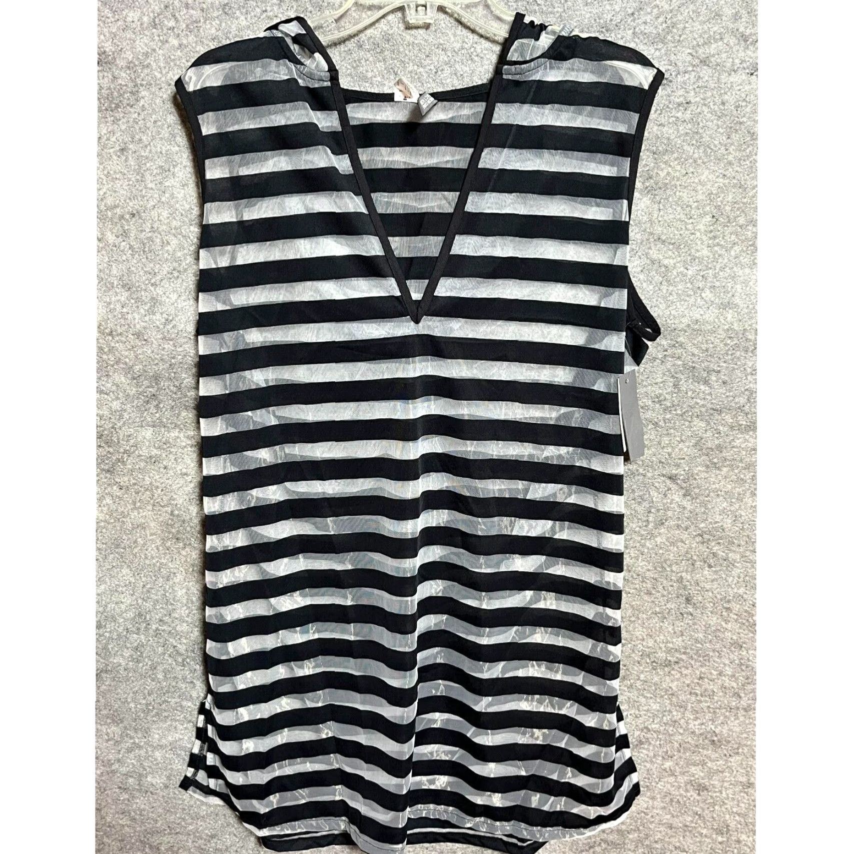 Kenneth Cole KENNETH COLE Swim Cover Up Large Beach Hooded Striped Resort Nautical Sheer Chic Tank Sleeveless Jersey Black V-Neck Pullover Regular Women L Size L / US 10 / IT 46 - 2 Thumbnail