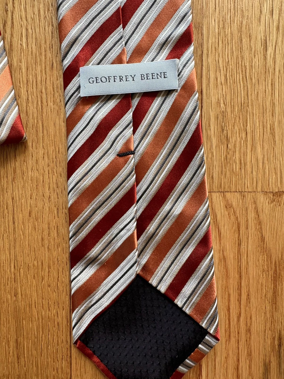 Other Geoffrey Beene 100% Silk Handmade Rust Orange Striped Tie Size ONE SIZE - 5 Thumbnail